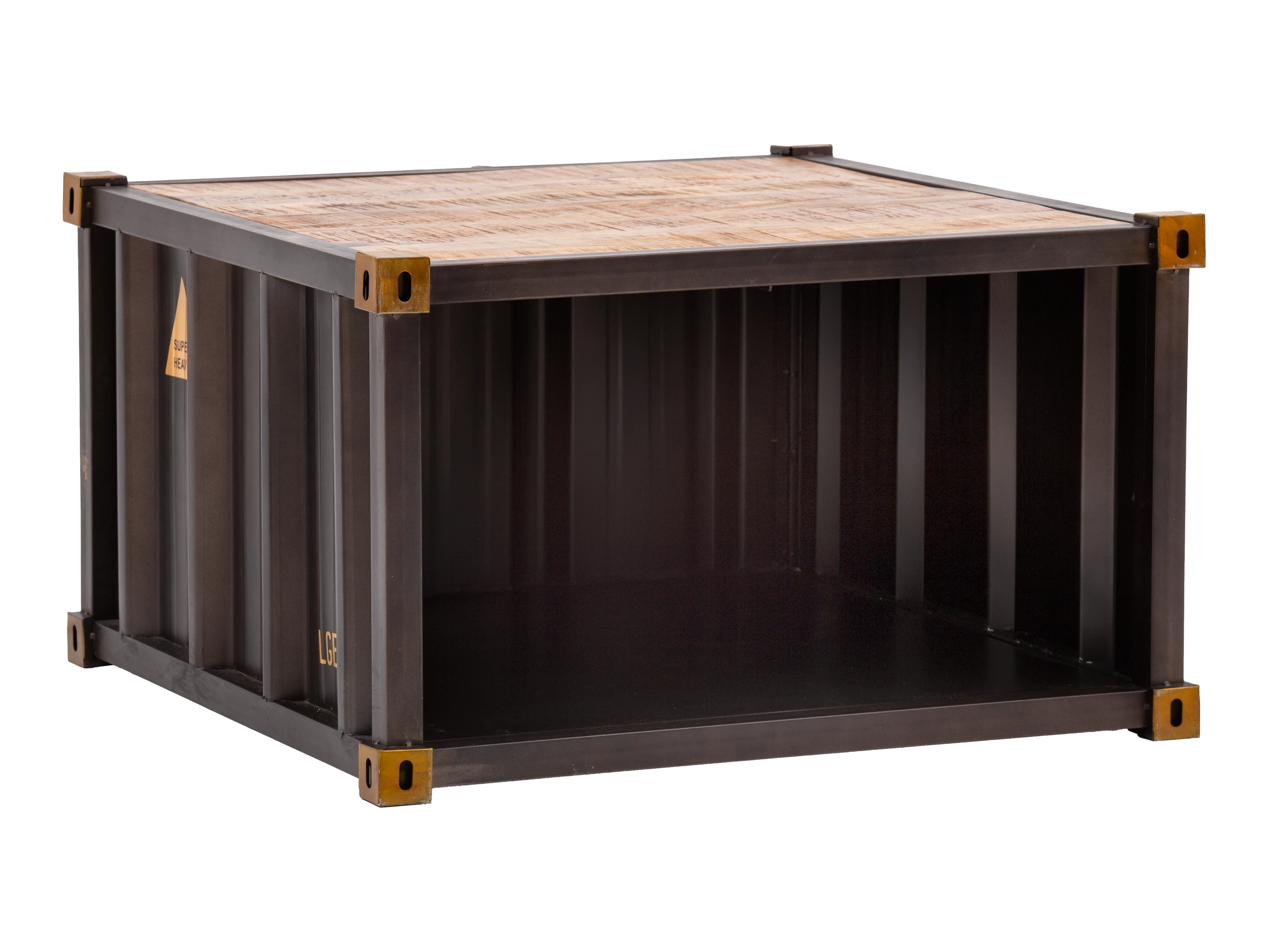 Freisteller 45°-Ansicht Couchtisch Cargon aus lackiertem Mango-Holz mit Metallrahmen, quadratisch (85×51×85 cm), Ablagefach