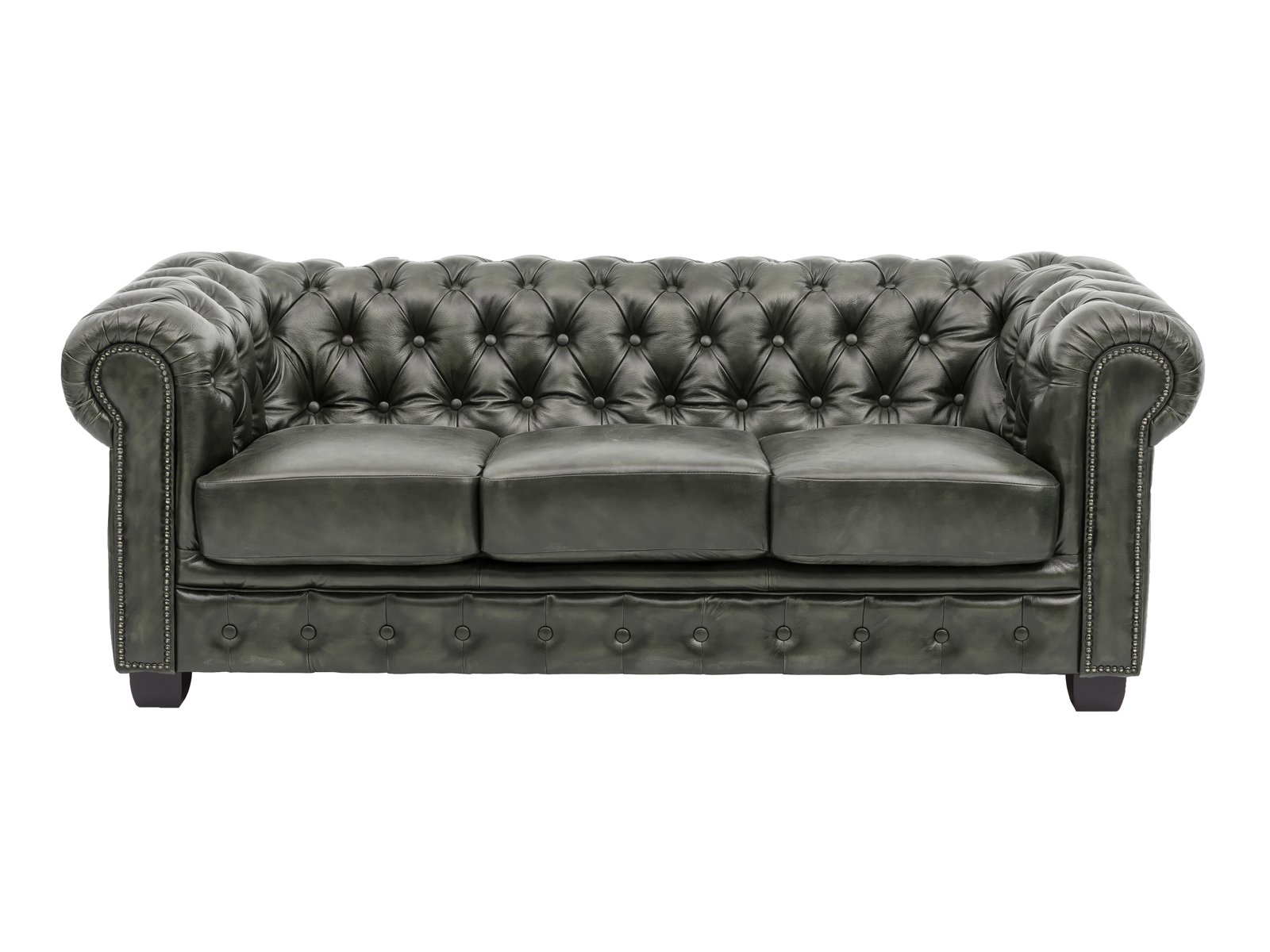 Sofa Chesterfield 3-Sitzer Echtleder grün 200x72x90 Frontansicht