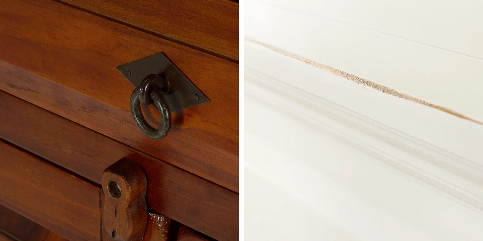 Detailaufnahme der Catana Tischplatte aus massivem Holz mit sichtbarer Maserung und geölter, warmer brauner Oberfläche