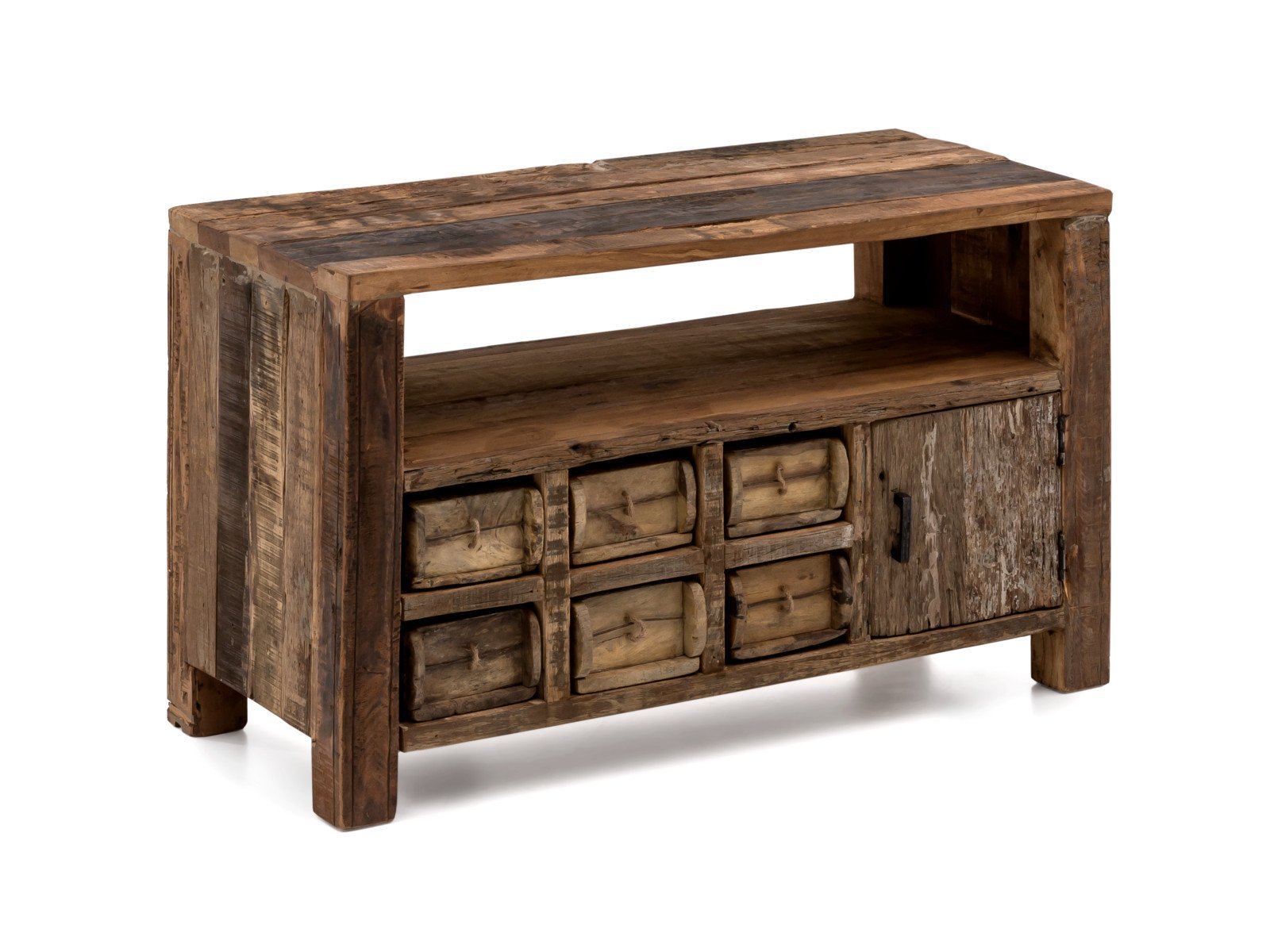 TV-Bank Madurai TV-Bank Madurai Holz - recyceltes Altholz 90x55x40 Schrägansicht