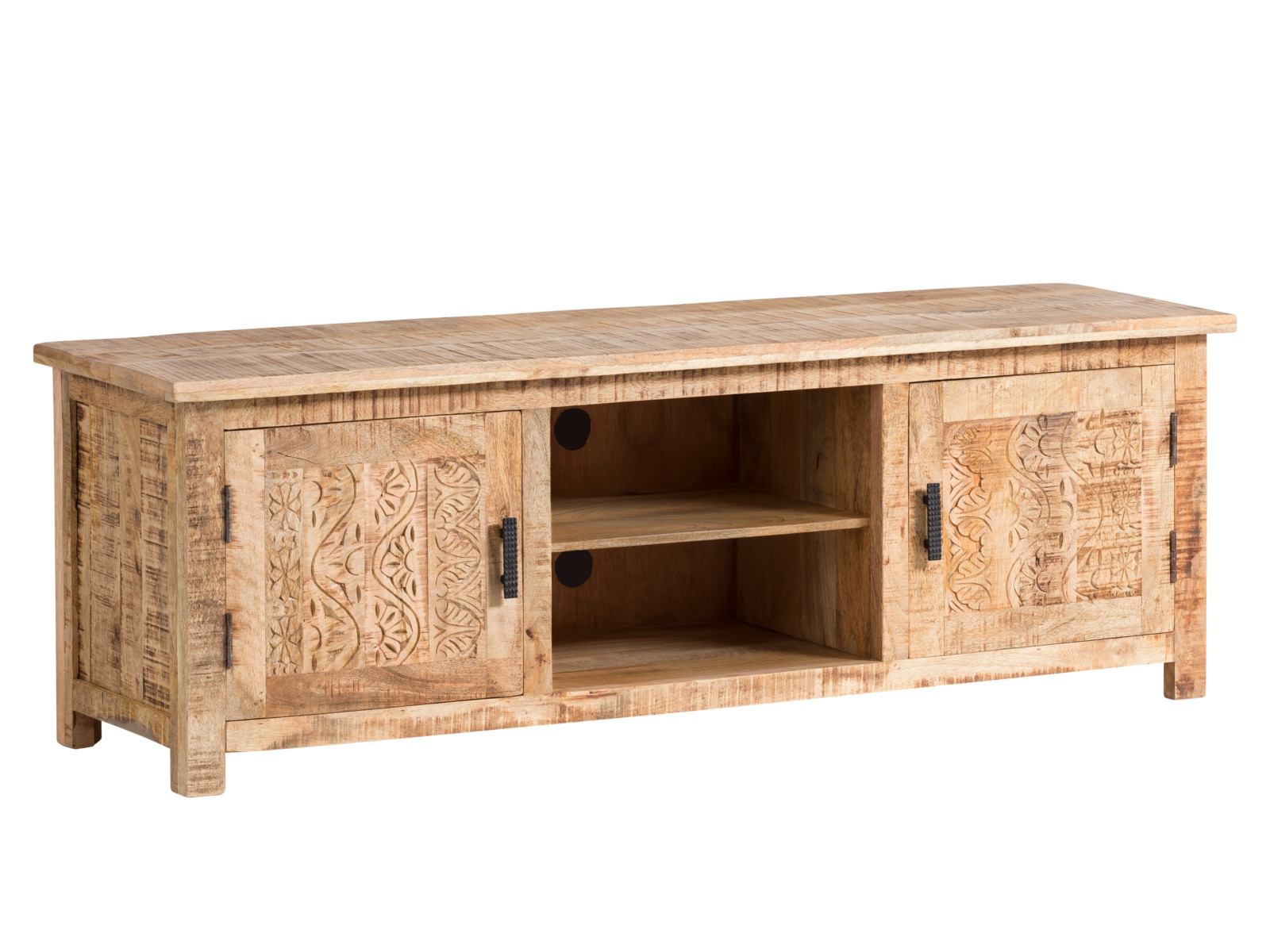 TV-Bank Mumbai Holz - Mango 150x50x42 Schrägansicht