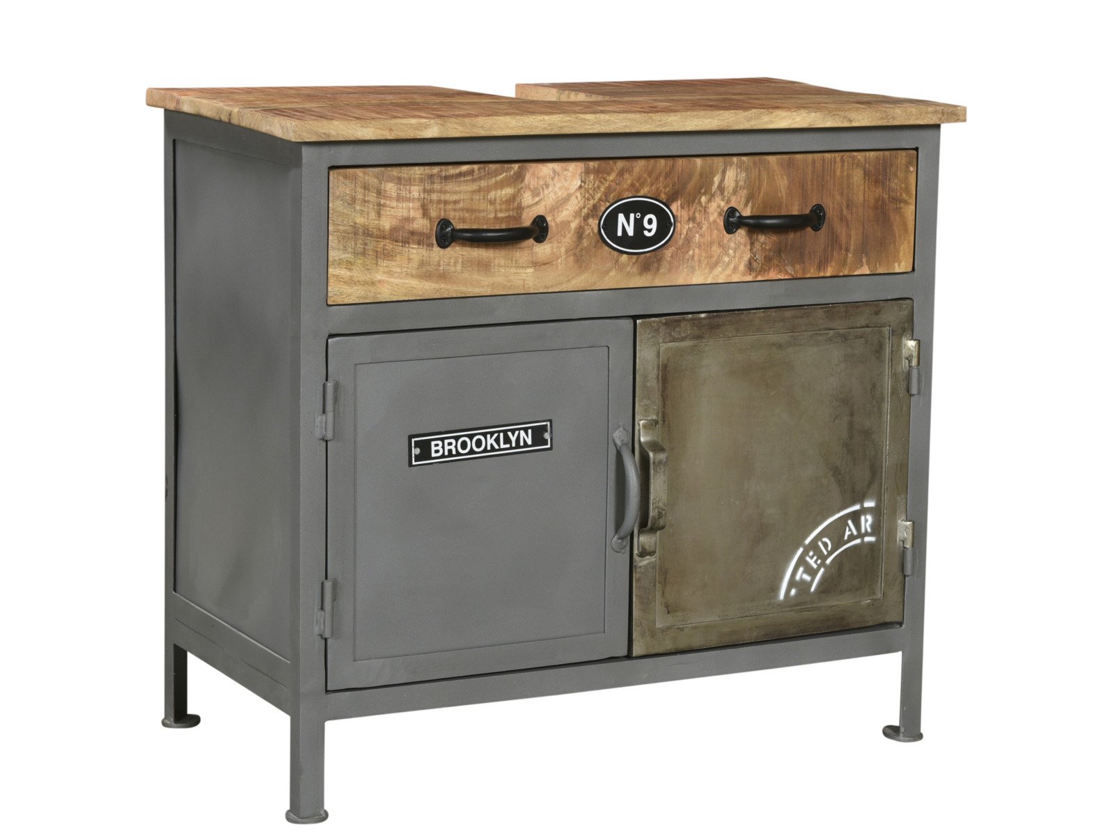 Waschbeckenunterschrank Pinetown Waschbeckenunterschrank Pinetown Metall - Holz Mango 71x63x35 Schrägansicht