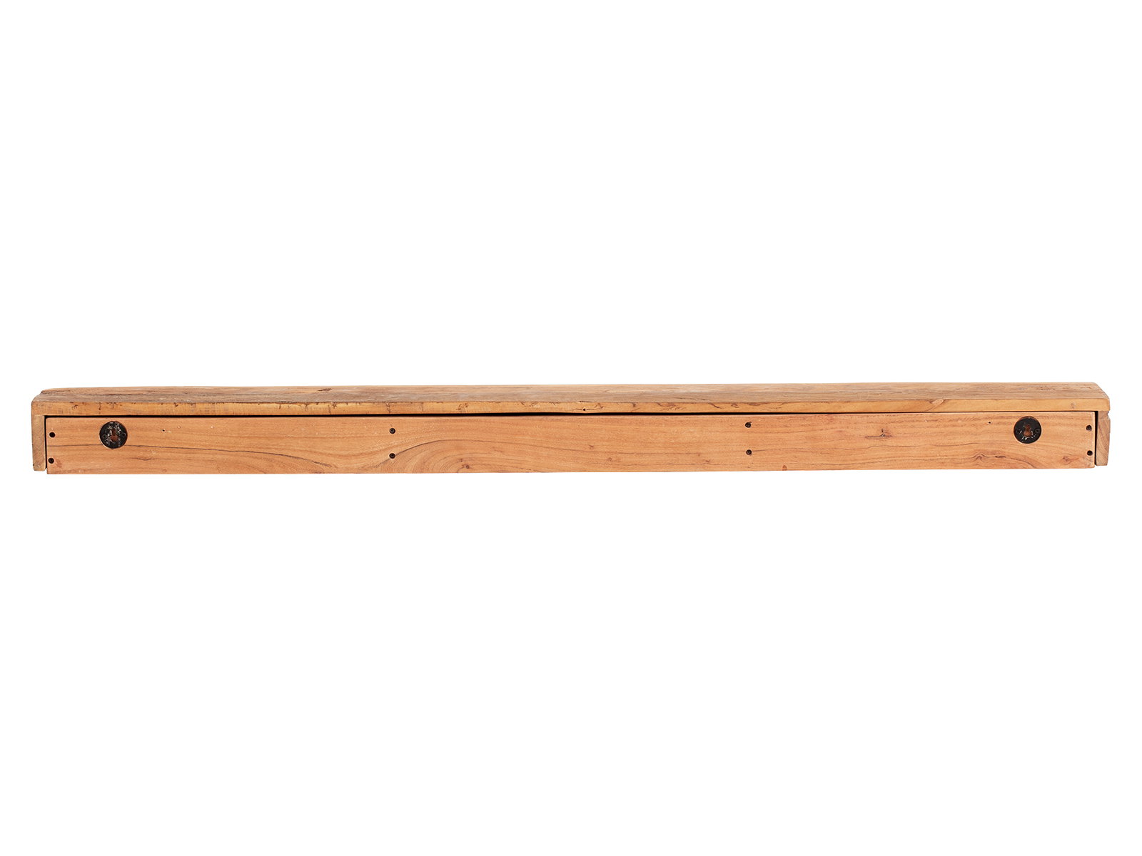 Freisteller-Frontansicht: Wandboard Oldwood 160 cm aus lackiertem Altholz, braunes Regalbrett 160×10×15 cm
