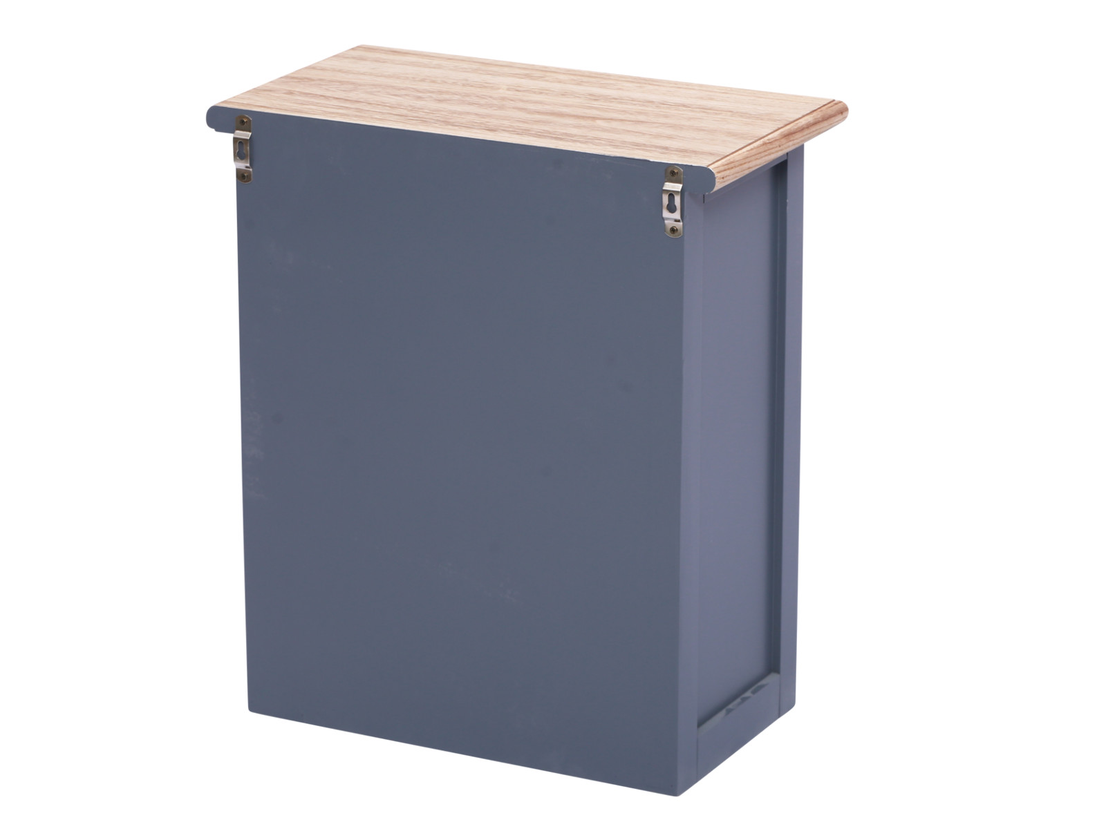 Freisteller Rückansicht Bad Hängeschrank Kansas grau mit Paulownia/MDF-Holzdekor-Oberseite, 45×51×25 cm, Türanschlag links