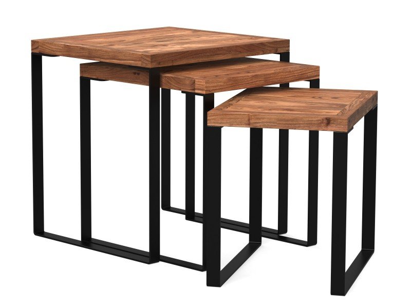 3er-Set Couchtische "Sydney" mit runden Holzplatten und schlanken Metallbeinen, modernes Ambiente für kleine Wohnungen