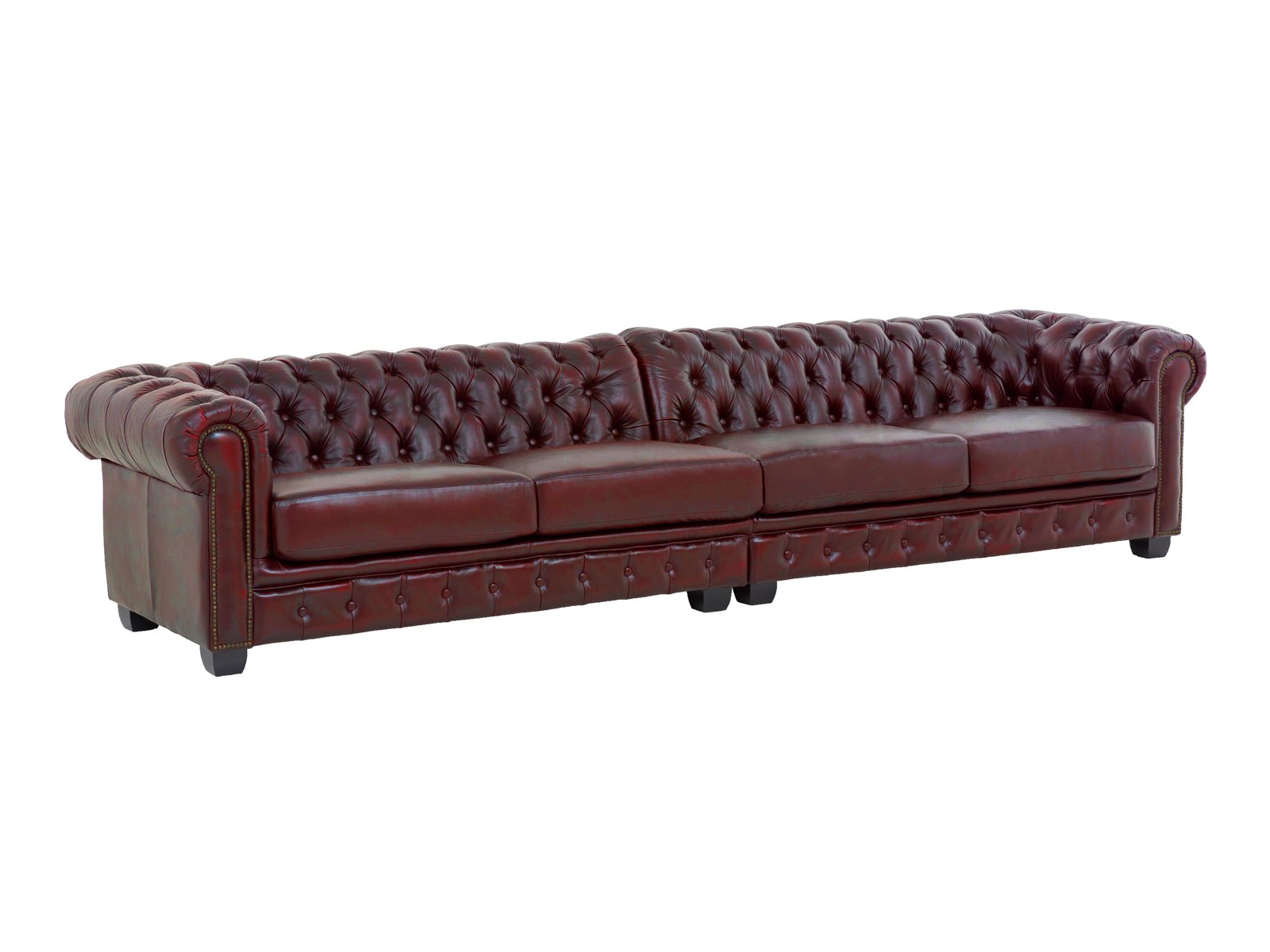 Sofa Chesterfield 6-Sitzer Echtleder rot 352x72x100 Schrägansicht