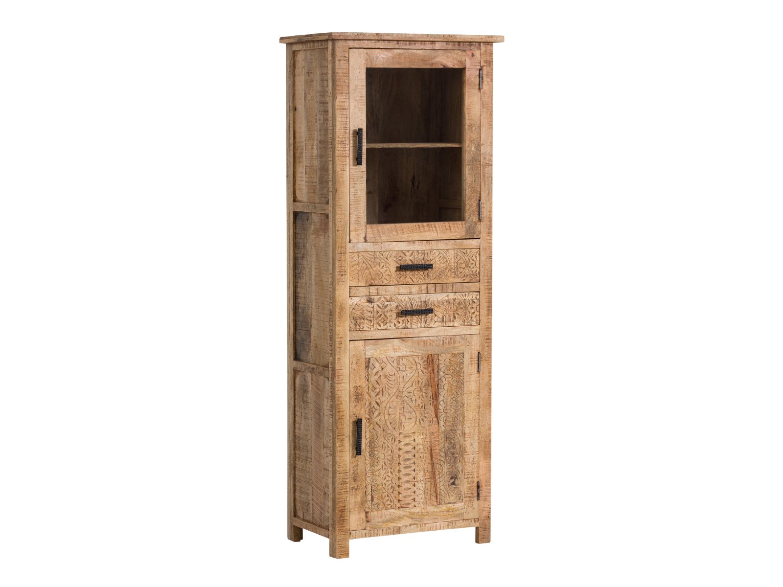 Vitrine Mumbai  Holz - Mango 67x180x42 Schrägansicht