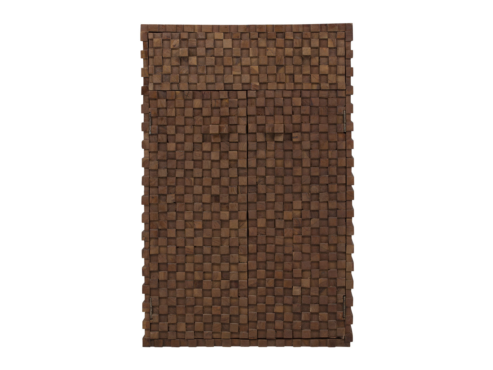 Freisteller-Frontansicht: Hochkommode Abadi (75×114×46 cm), braunes lackiertes Akazien-/Mangoholz, 2 Türen, 1 Schublade