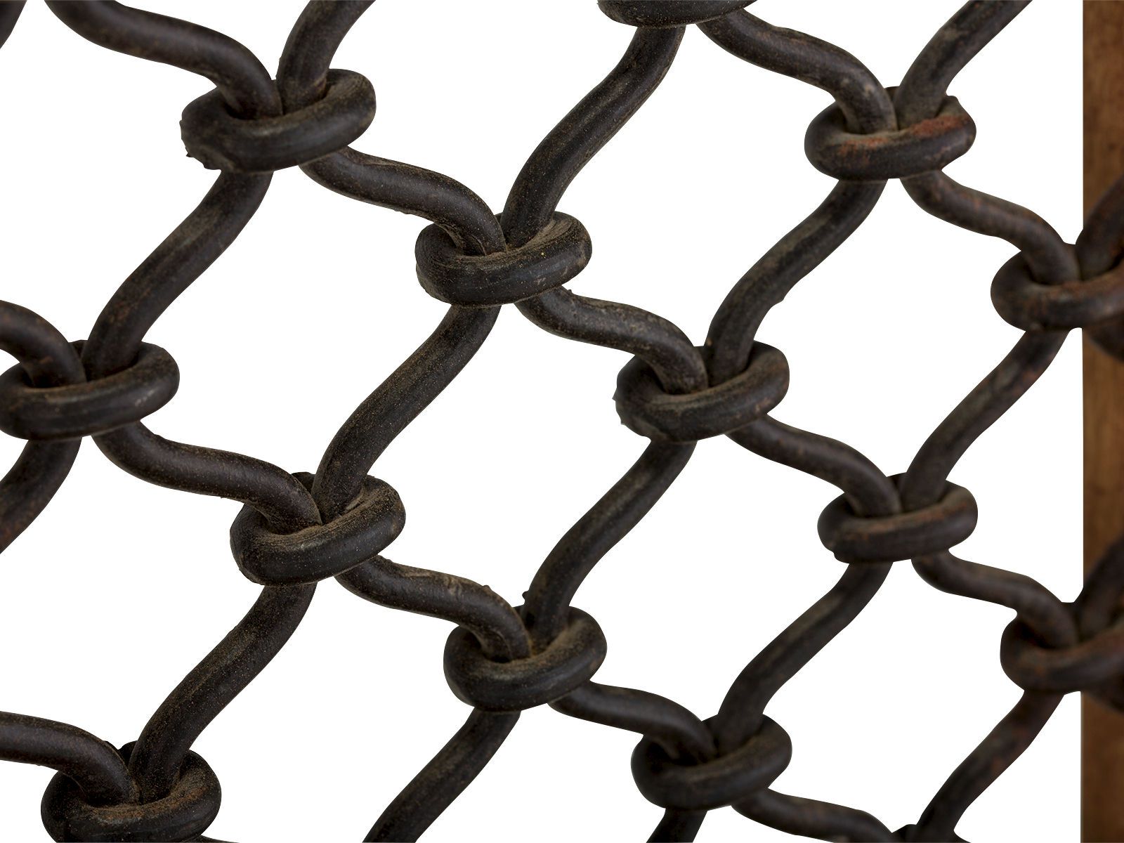 Detailansicht schwarzes Metallnetz als Rückendetail am Esszimmerstuhl Merlow Akazie