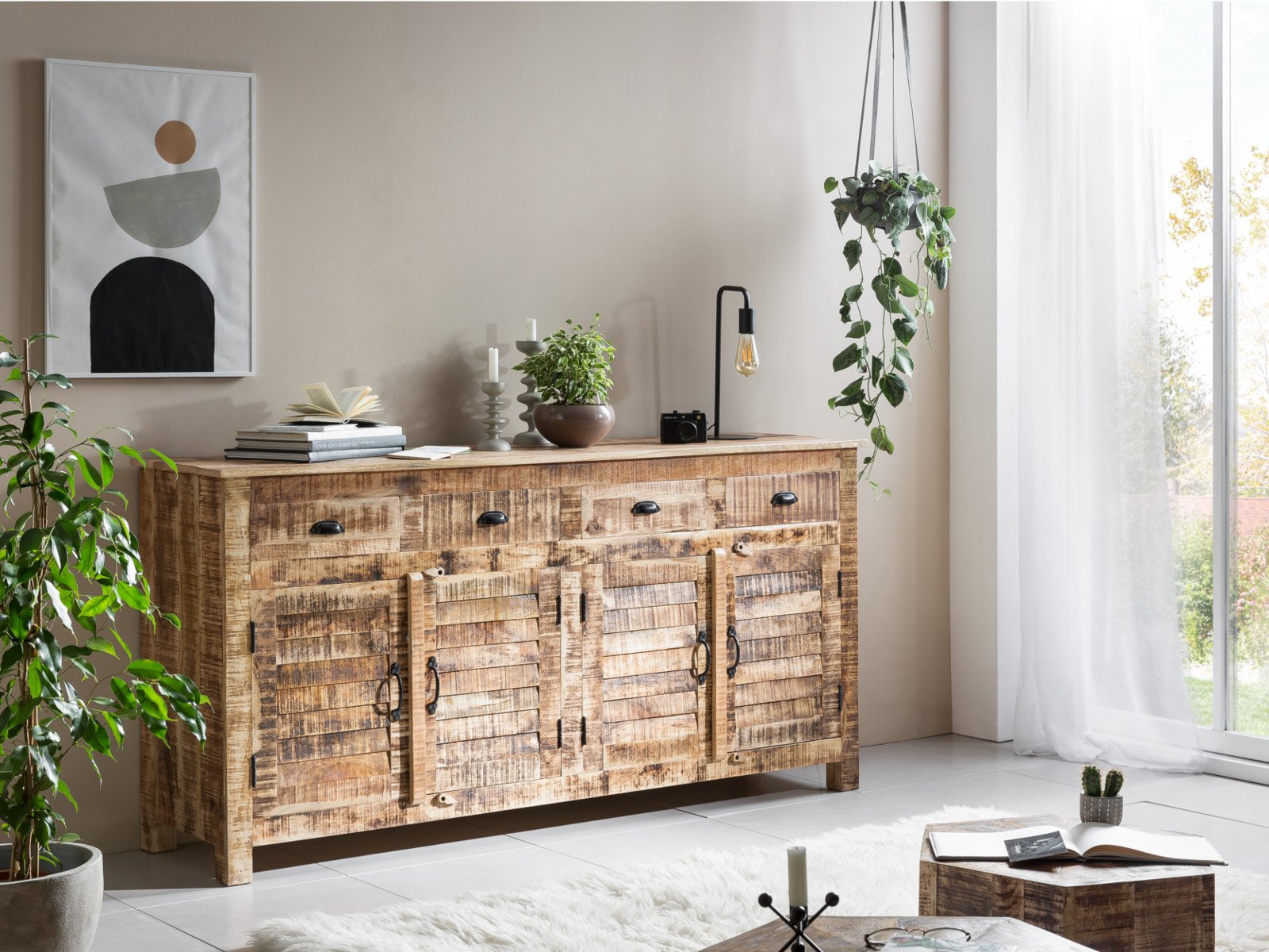 Sideboard Caribou Holz - Mango 122x90x42 Halbambiente