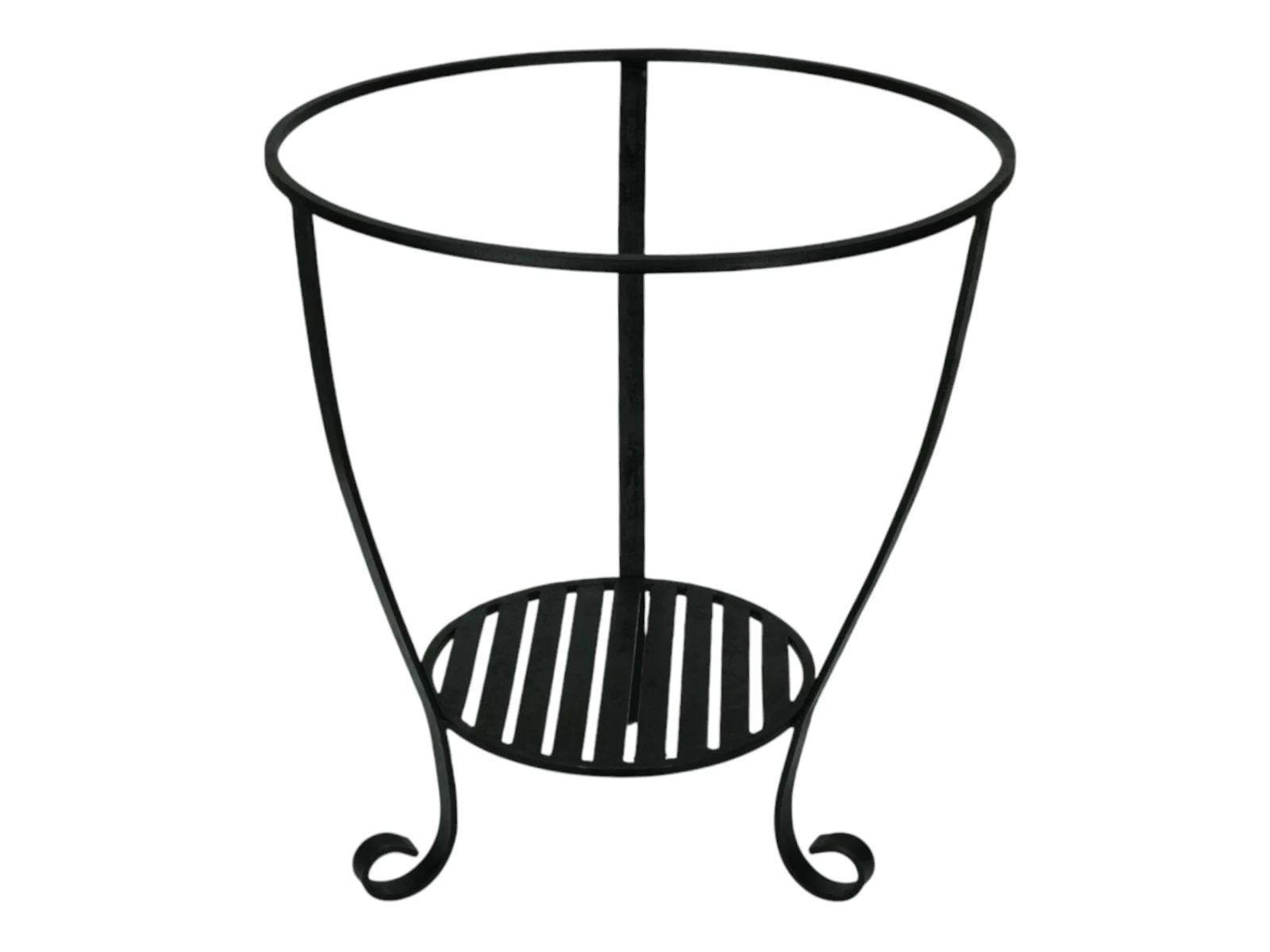 Freisteller Frontansicht schwarze Metall-Feuerschale Embero Heaven Ø 50 cm, H 55 cm, 3 gebogene Beine mit Ablageboden