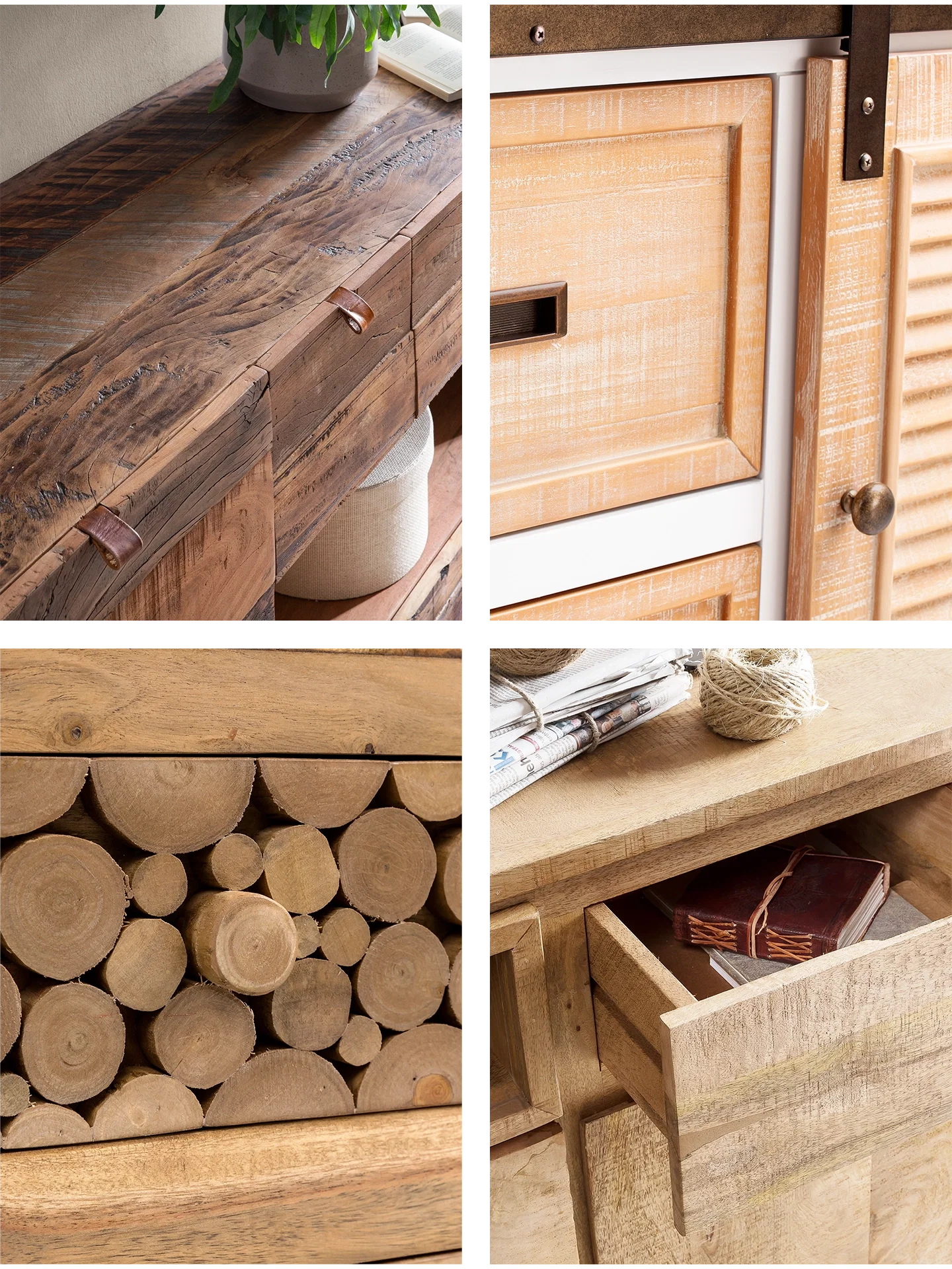 bersicht verschiedener Holzarten bei Woodkings mit Altholz, Pinie, Akazie und Mangoholz