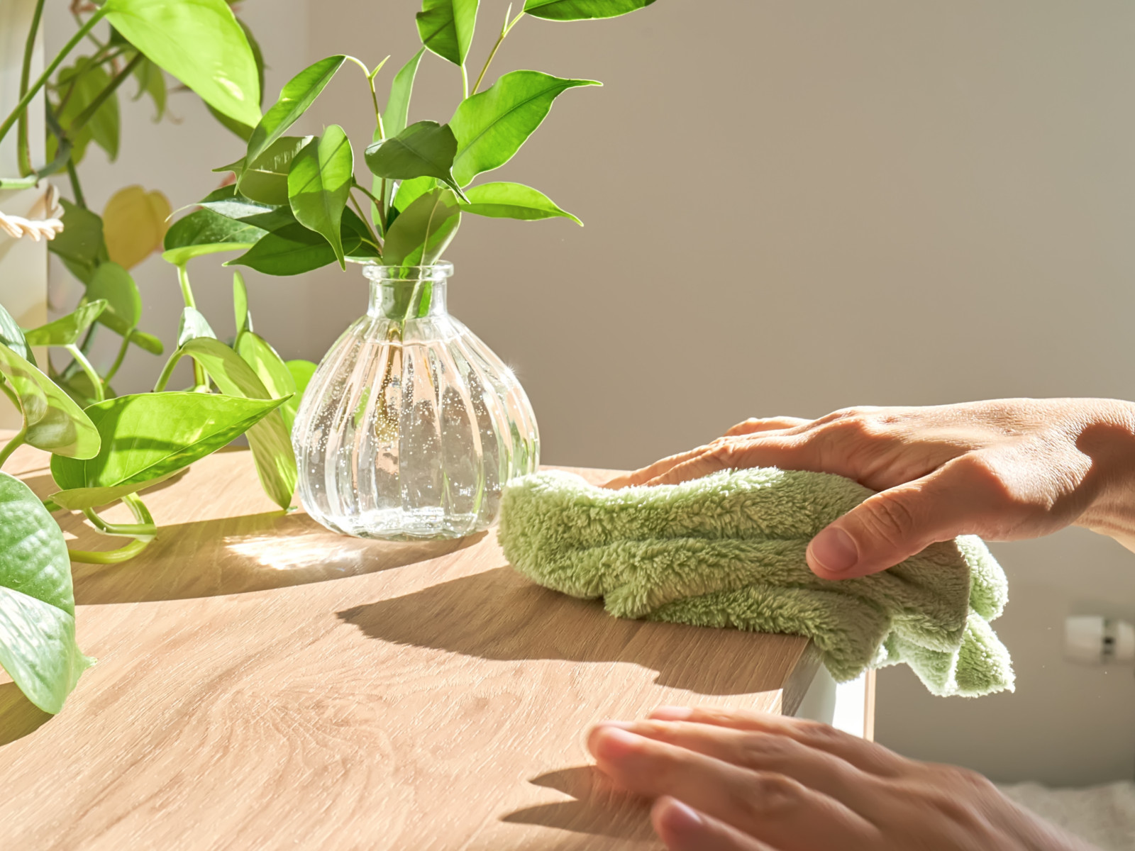 Holzpflege Ratgeber – Grafik mit Holzoberflächen und Pflegeutensilien in warmen Holztönen, sachlich-informativ für Tipps zur Holzpflege