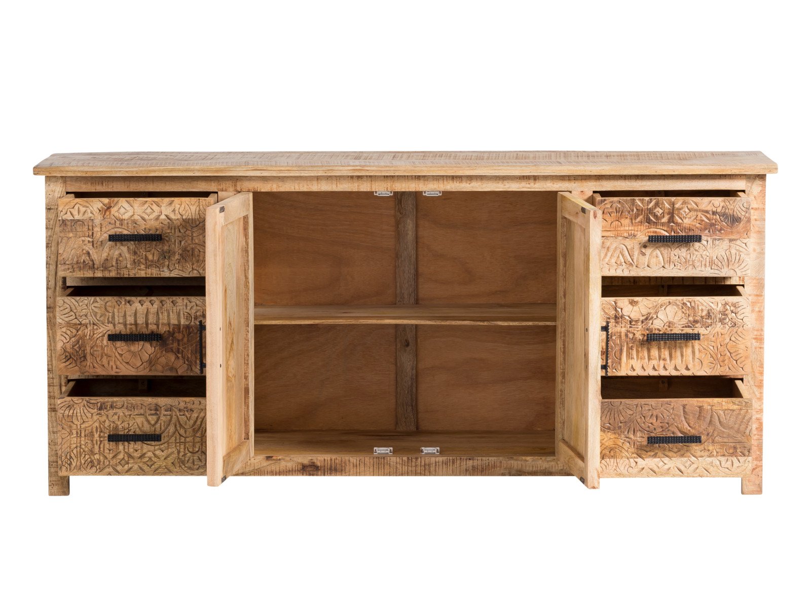 Sideboard Mumbai II Holz - Mango 180x80x42 Frontansicht geöffnet