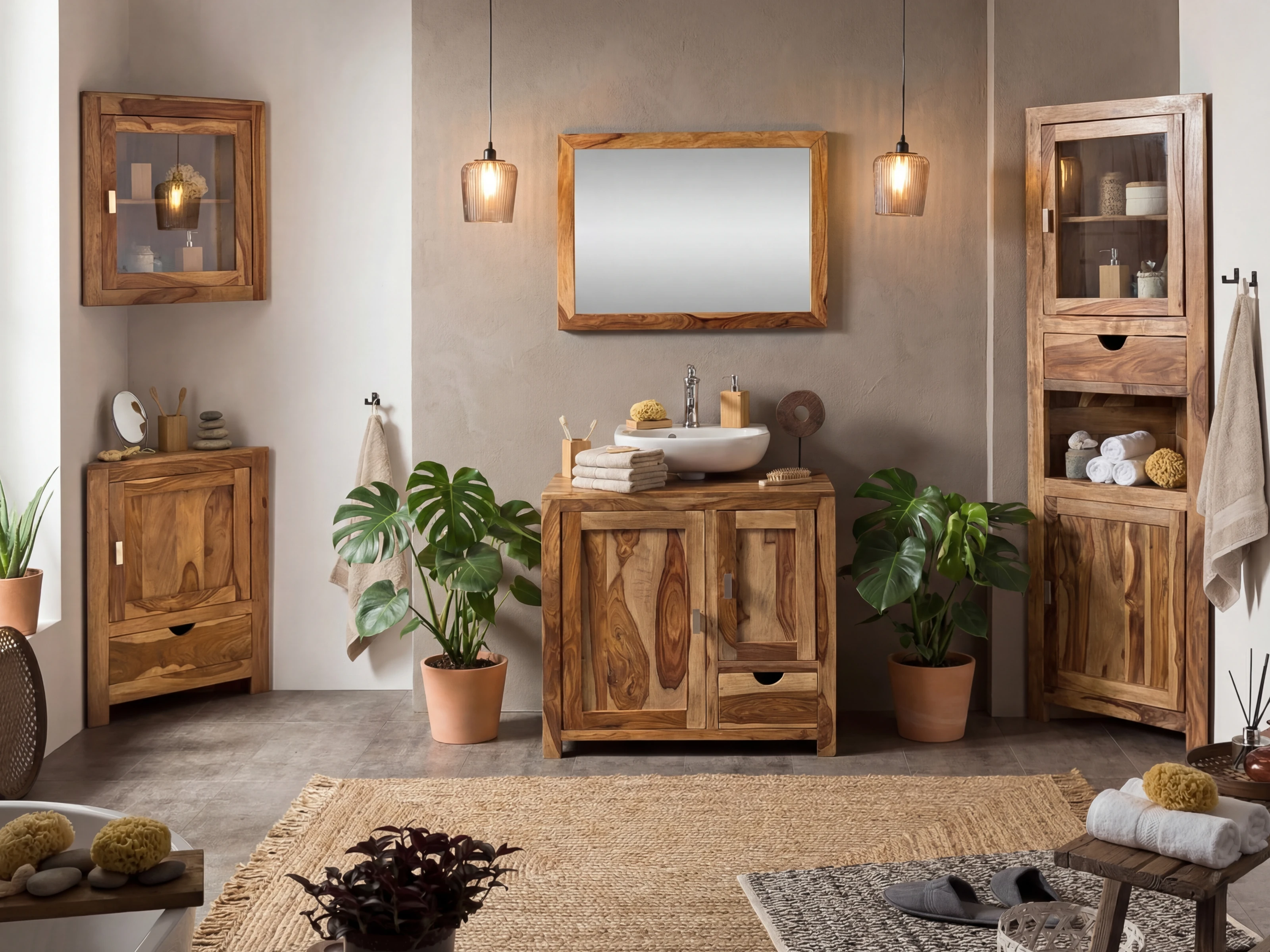 Badmöbel Set Laros Akazie – Waschtisch 80 cm