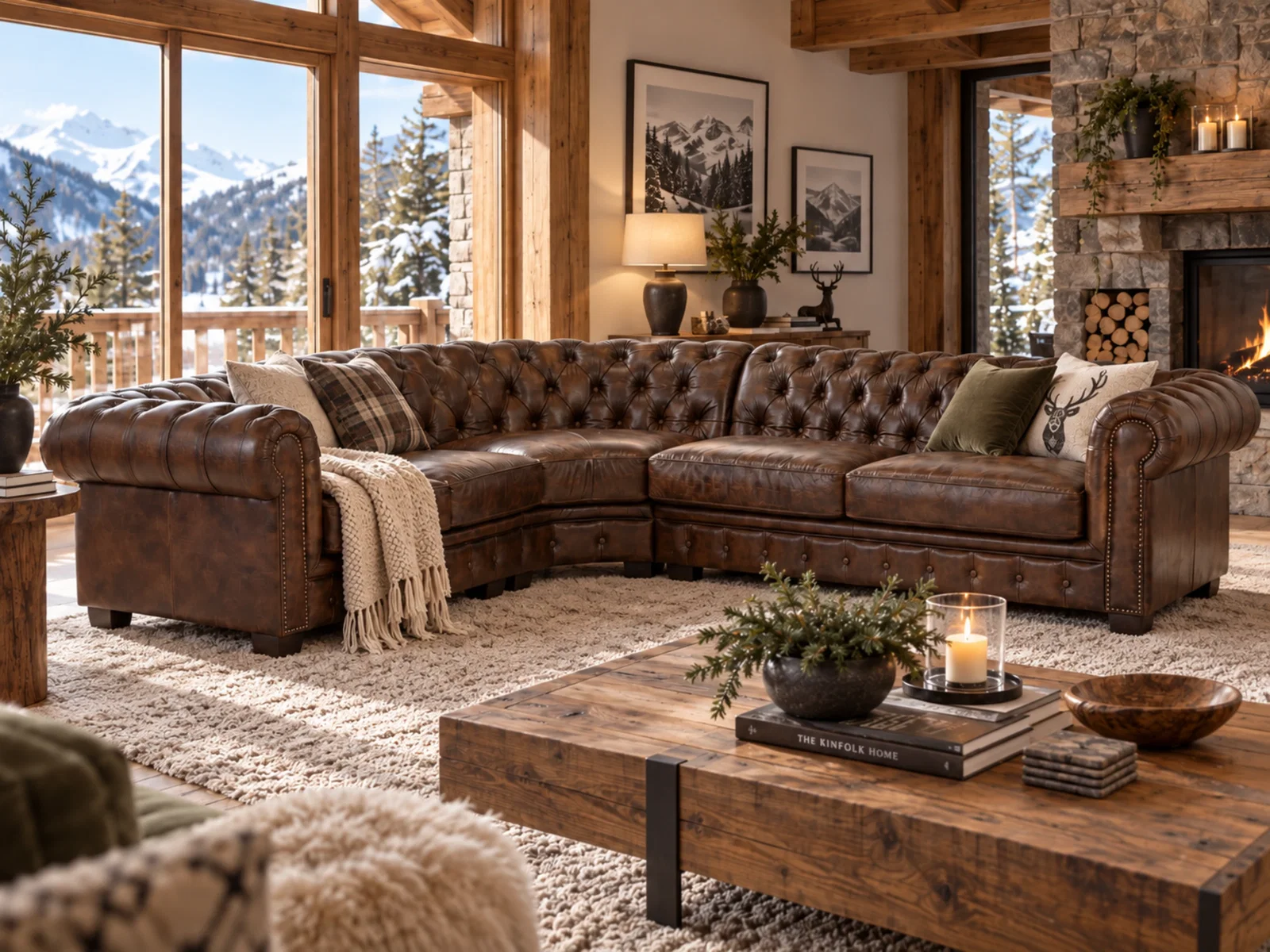 Ecksofa Chesterfield Echtleder I braun