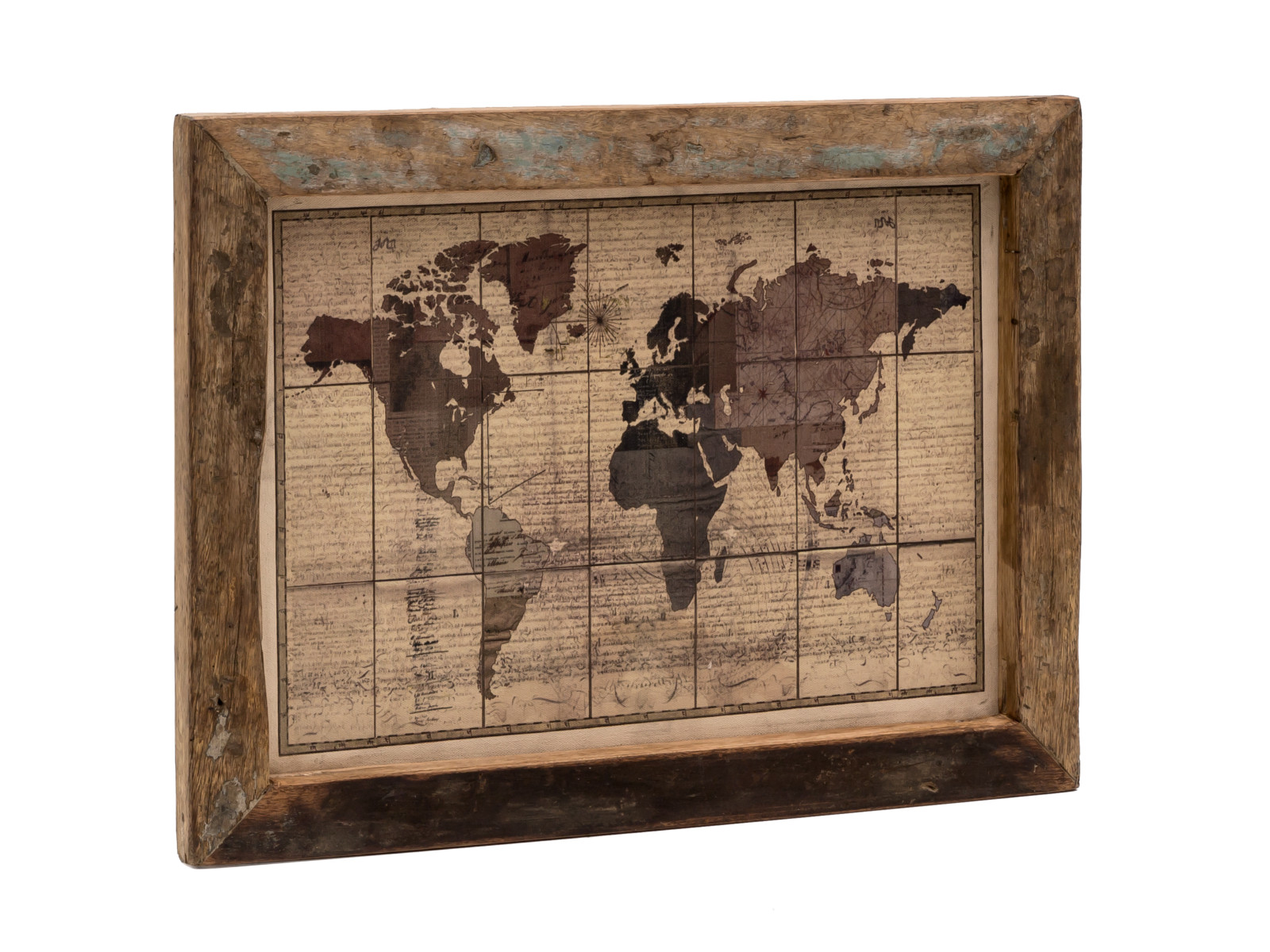 Wandbild World Map 60x45 Holz - recyceltes Hartholz 60x45x4 Schrägansicht