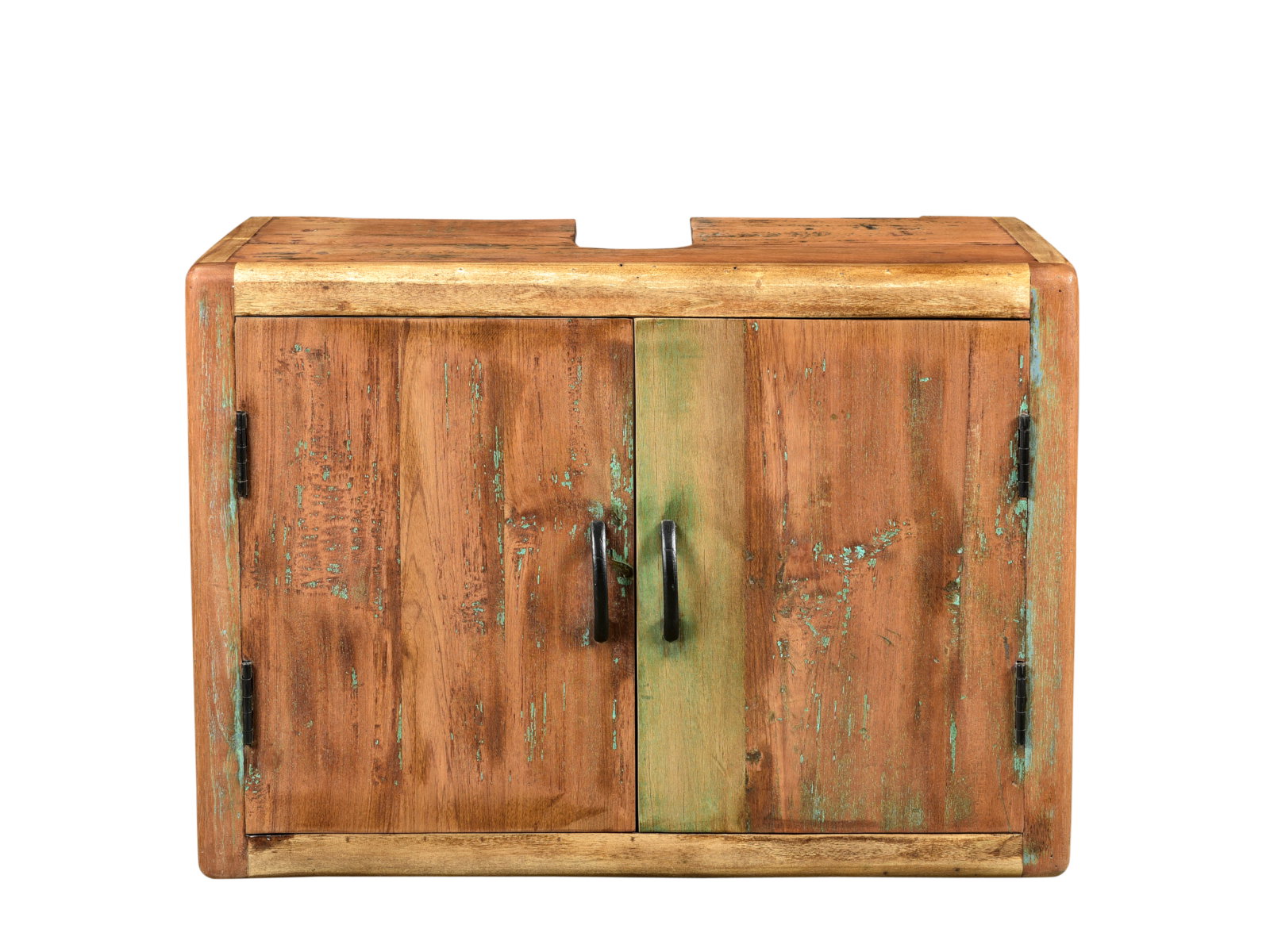 Waschbeckenunterschrank Kalkutta, lackiertes Recycling-Hartholz, 70×50×35 cm, 2 Türen, Vintage-Look, Freisteller Frontansicht.