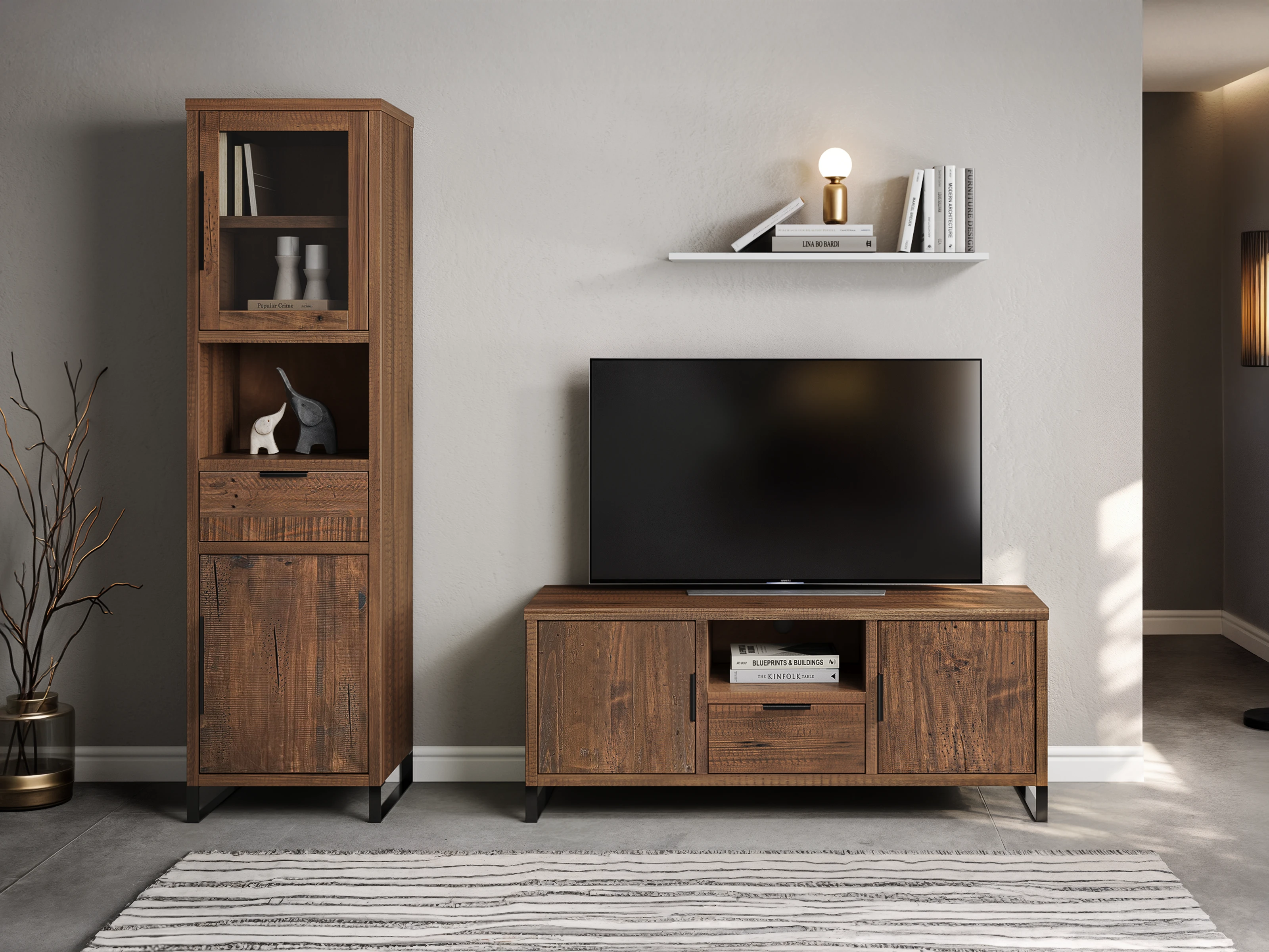 Vitrine Sydney Pinie Wohnwand Sydney Pinie 2tlg.