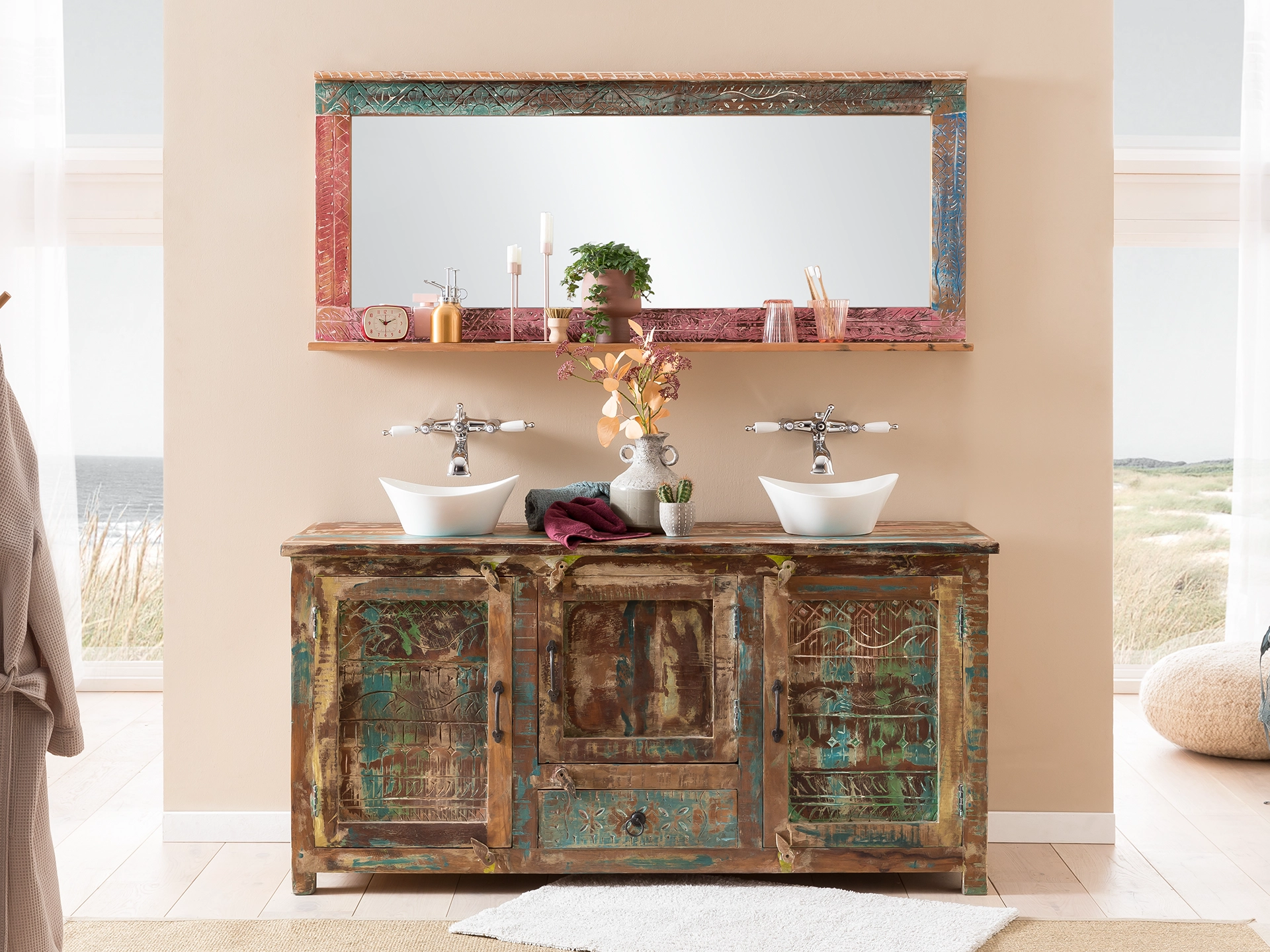 Blue Lagoon Holzoberfläche in modernem Ambiente: sanfte Blautöne auf Holzmaserung, stilvolle Wohnzimmeroptik