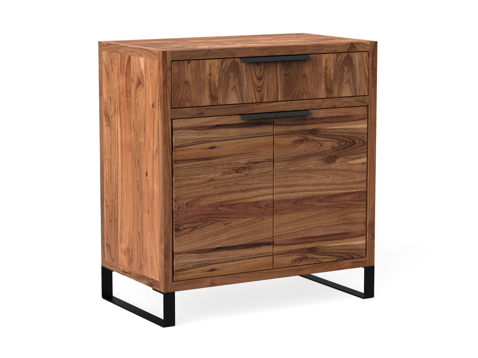 45°-Freisteller der Kommode Sydney Akazie hell – Akazienholz-Sideboard mit 1 Schublade, 2 Türen, B78×H84×T45 cm