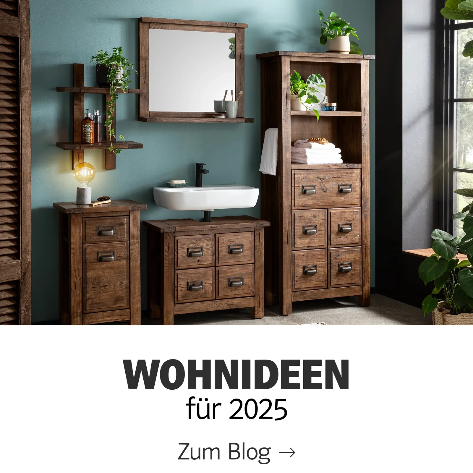 Kachel-Übersicht zu Wohntrends 2025: Holz- und Bodenproben, Farbmuster und Interior-Moods in warmen, natürlichen Tönen