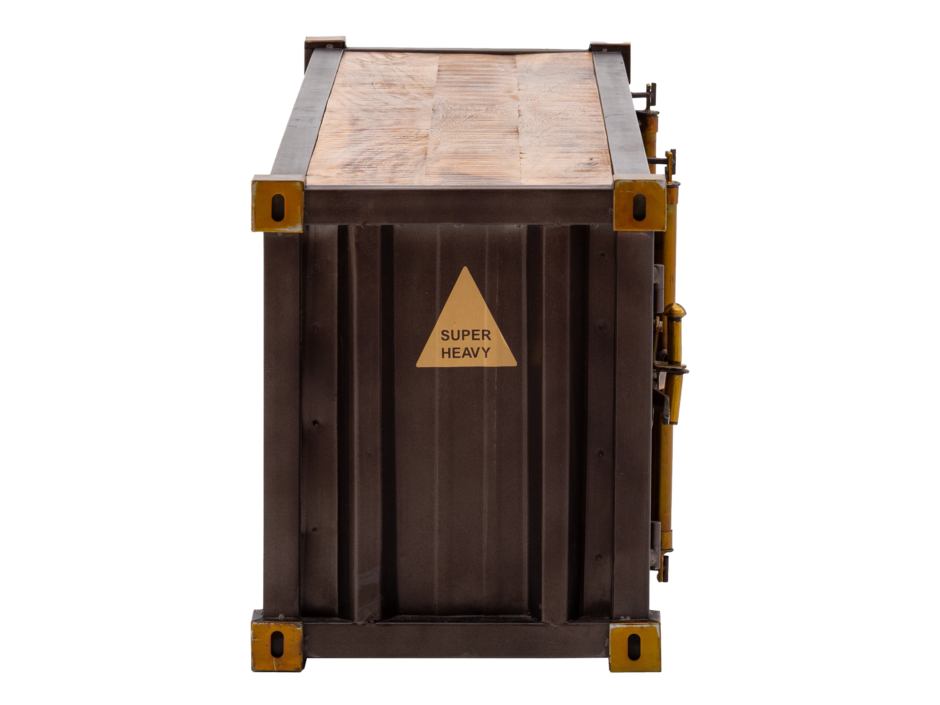 Frontansicht Freisteller: TV-Bank Cargon, Mangoholz und braunes Metall, 152×41×50 cm, 2 Türen, 2 offene Fächer Frontansicht Freisteller: TV-Bank Cargon, Mangoholz und braunes Metall, 152×41×50 cm, 2 Türen, 2 offene Fächer