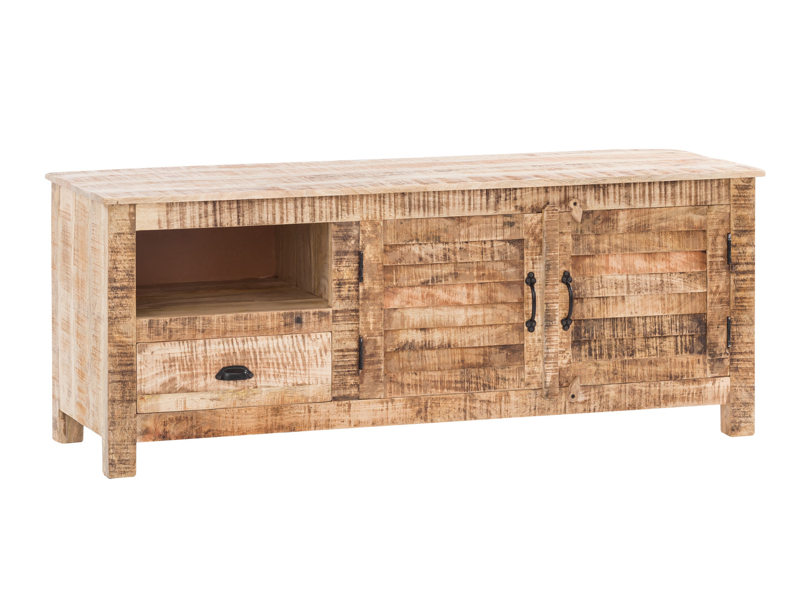 TV-Bank Caribou Holz - Mango 150x60x50 Schrägansicht