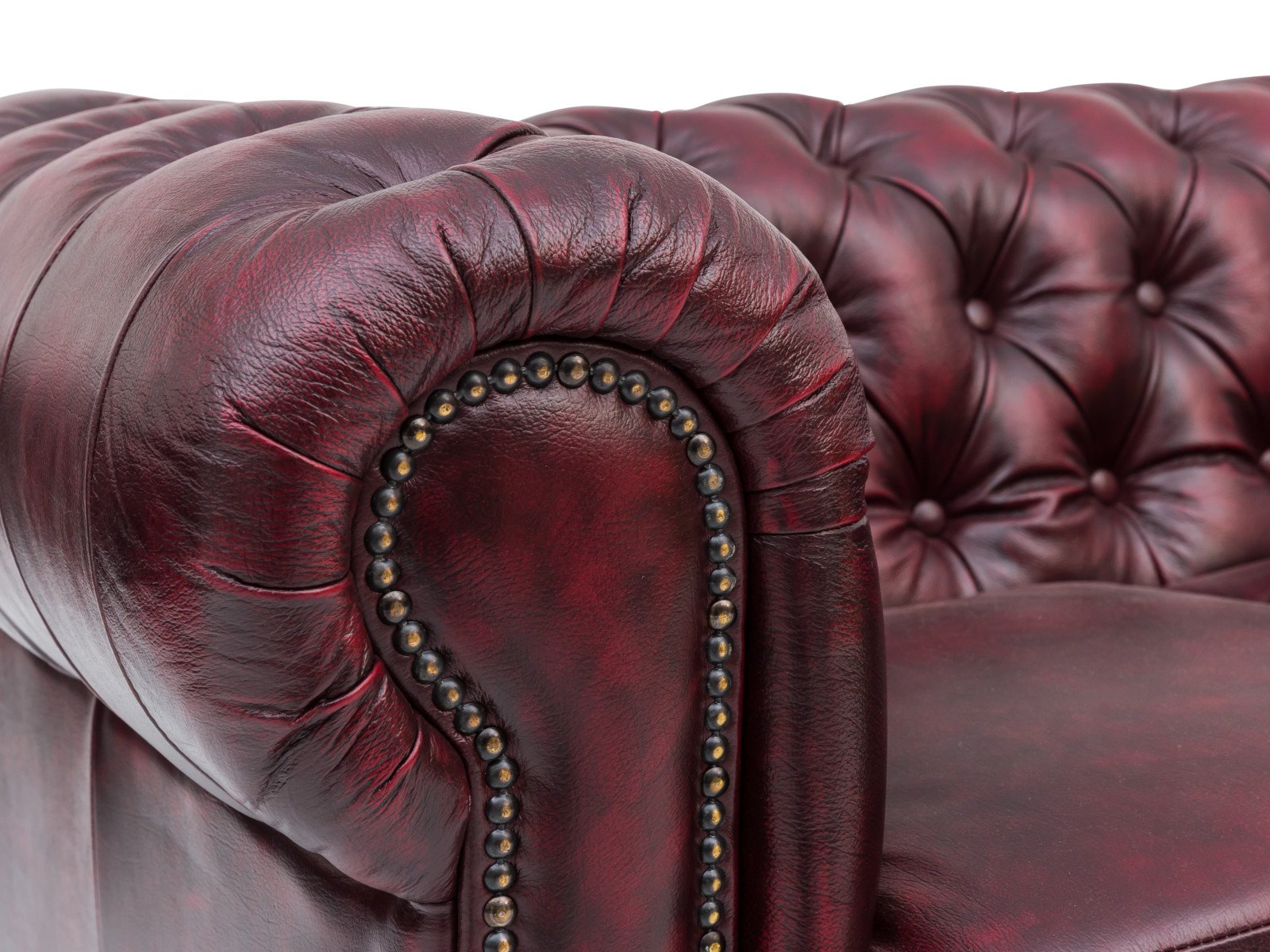 Sofa Chesterfield 6-Sitzer Echtleder rot 352x72x100 Detailbild 2