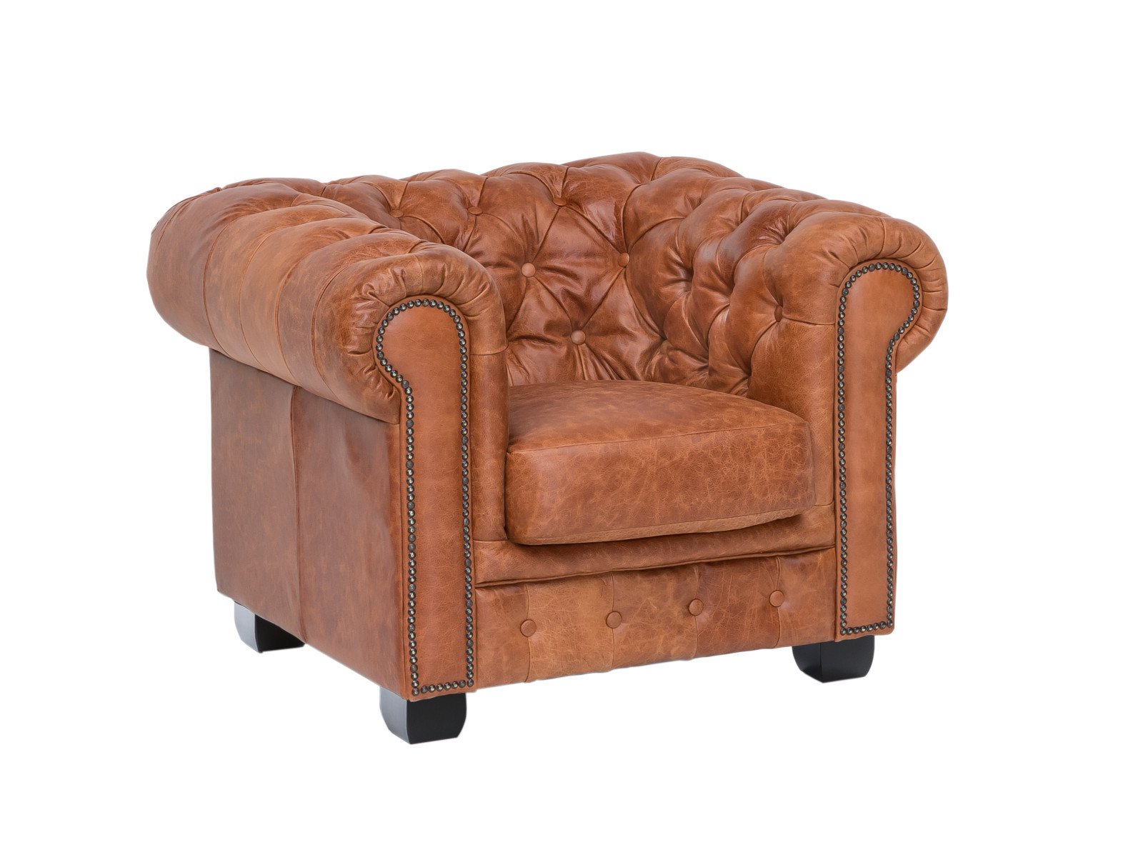 Chesterfield Sofa Garnitur cracker Braun Echtleder 210x72x90 Schrägansicht