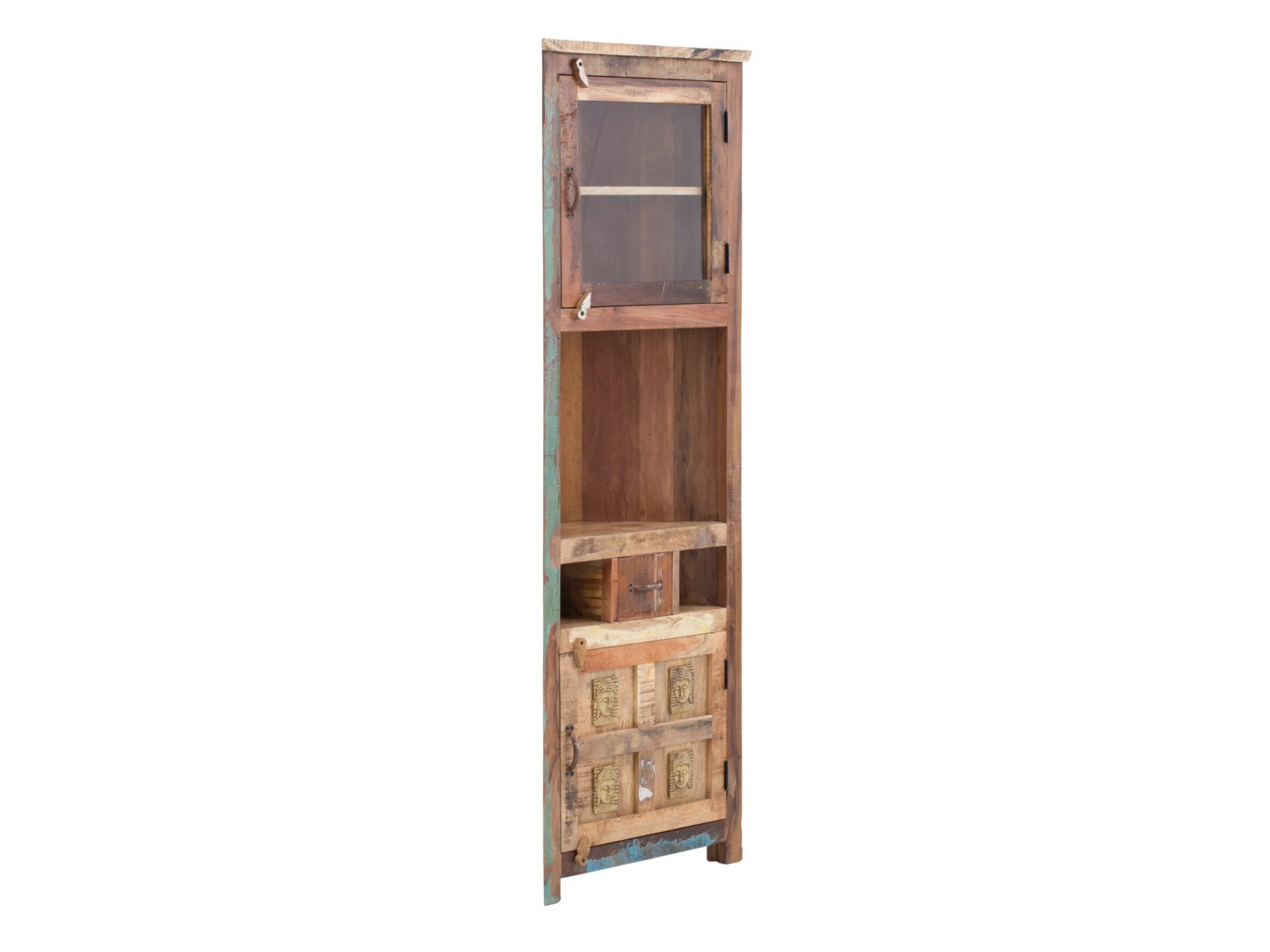 Eckhochschrank Sumana Holz - recyceltes Hartholz 65x185x30 Schrägansicht