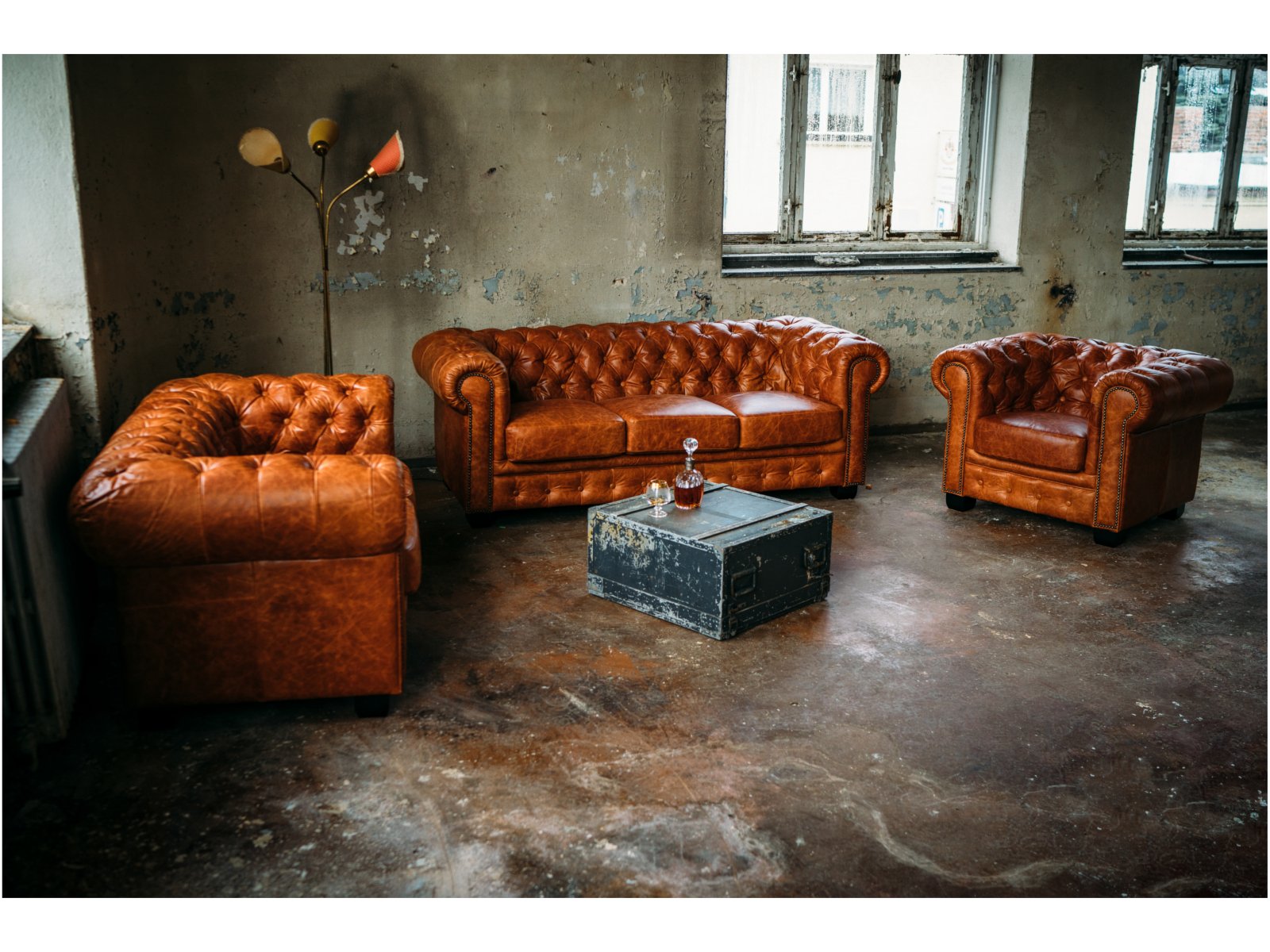 Chesterfield Sofa Garnitur cracker Braun Chesterfield Sofa Garnitur cracker Braun Echtleder 210x72x90