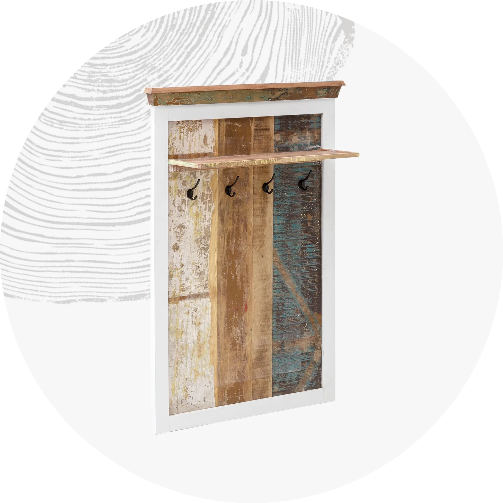 Moderne Wandgarderobe aus Massivholz mit Ablage und Haken, warme Holzmaserung, minimalistisches skandinavisches Design für Flur und Eingangsbereich