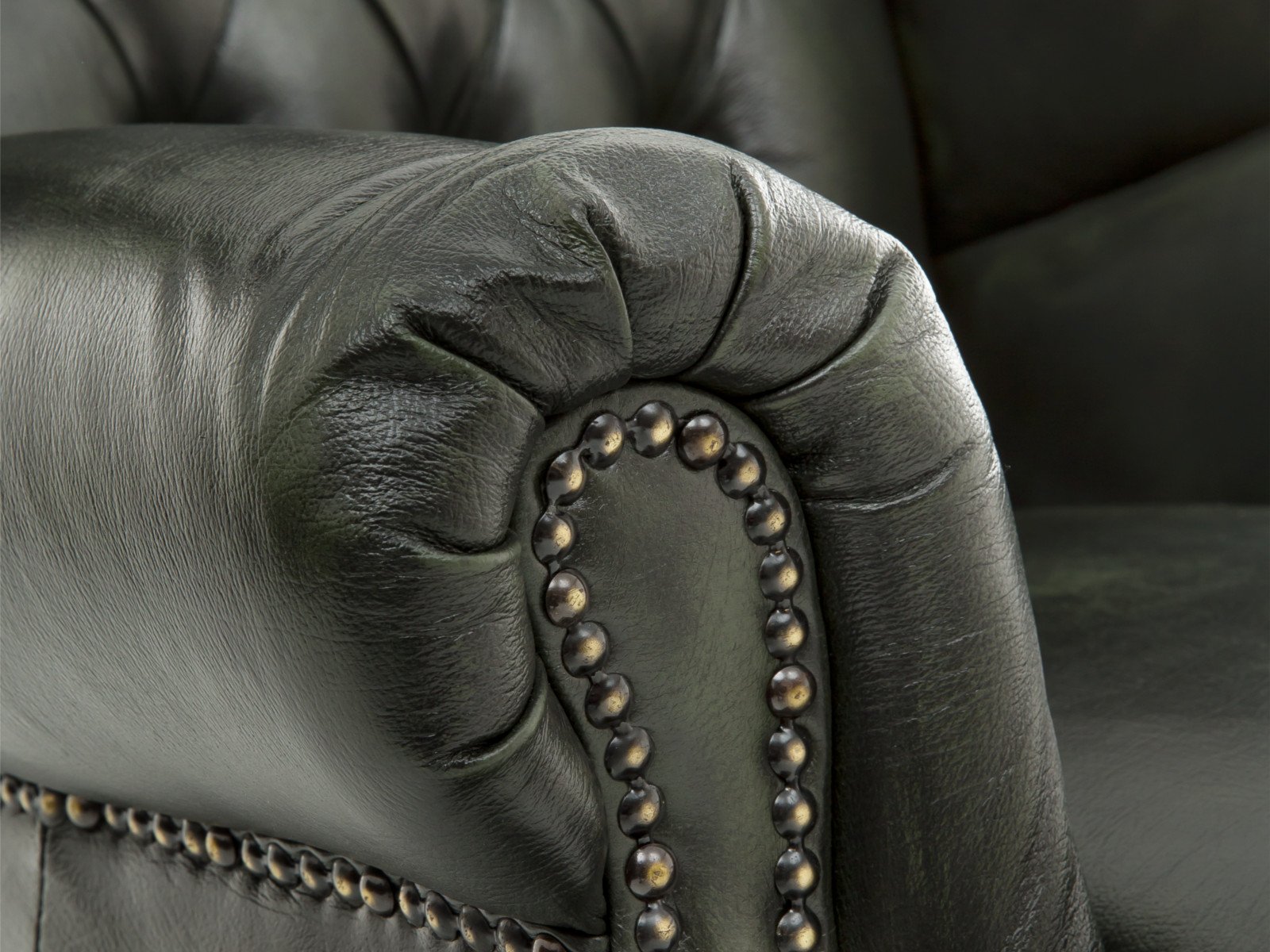 Ohrensessel Chesterfield Kingsfield Echtleder grün 89x104x79 Detailbild