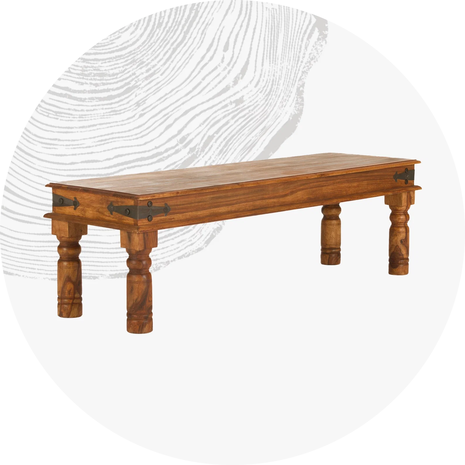 Mehrere Holz-Sitzbänke in warmer Naturholzoptik, modernes Outdoor-/Garten-Design mit klaren Linien und natürlicher Stimmung