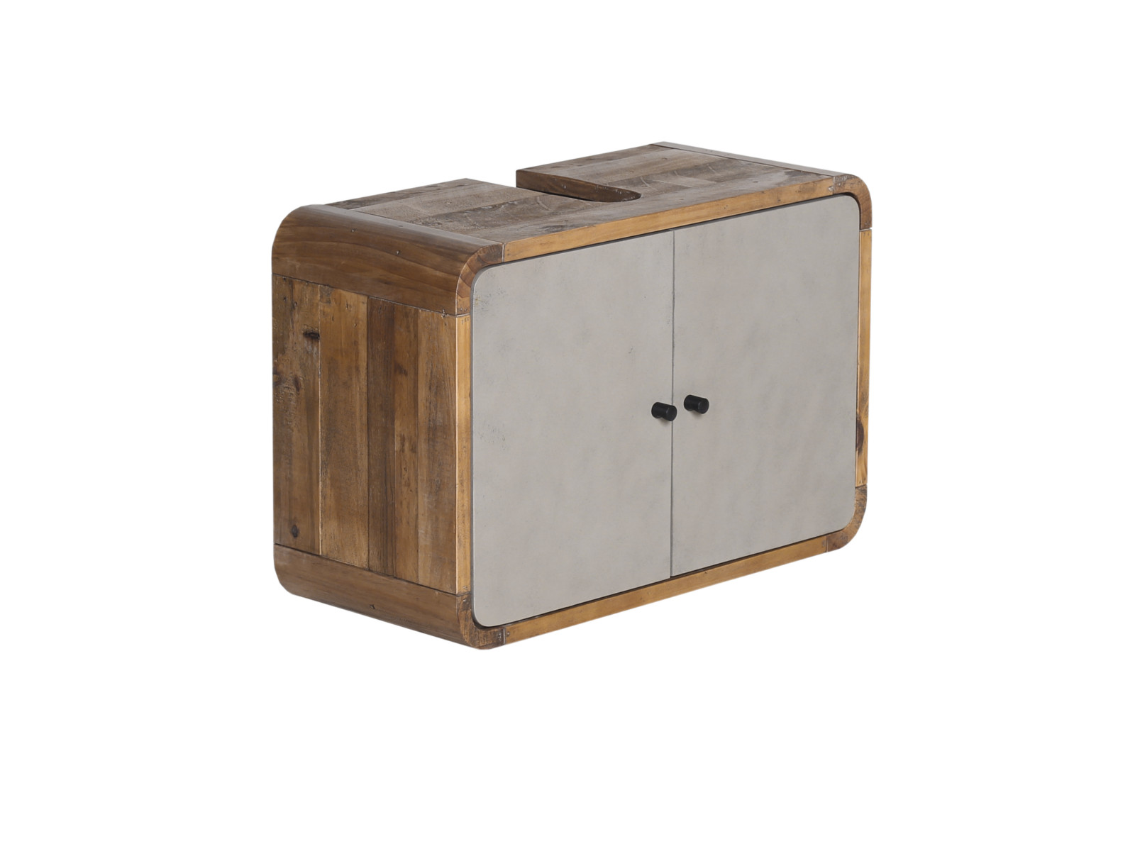 Waschbeckenunterschrank Dingle recycelte Pinie / MDF 67x45x30 Schrägansicht Waschbeckenunterschrank Dingle recycelte Pinie / MDF 67x45x30 Schrägansicht