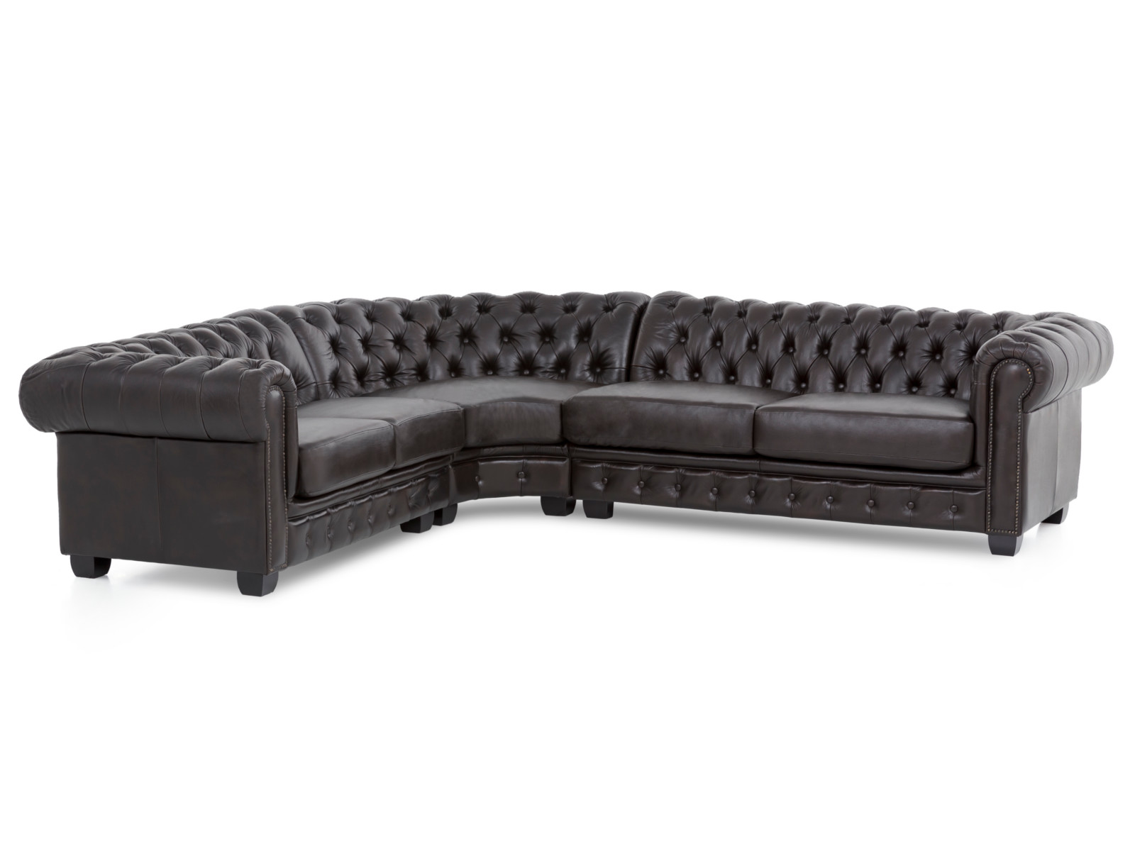 Ecksofa Chesterfield Echtleder I braun 263x74x294 Schrägansicht