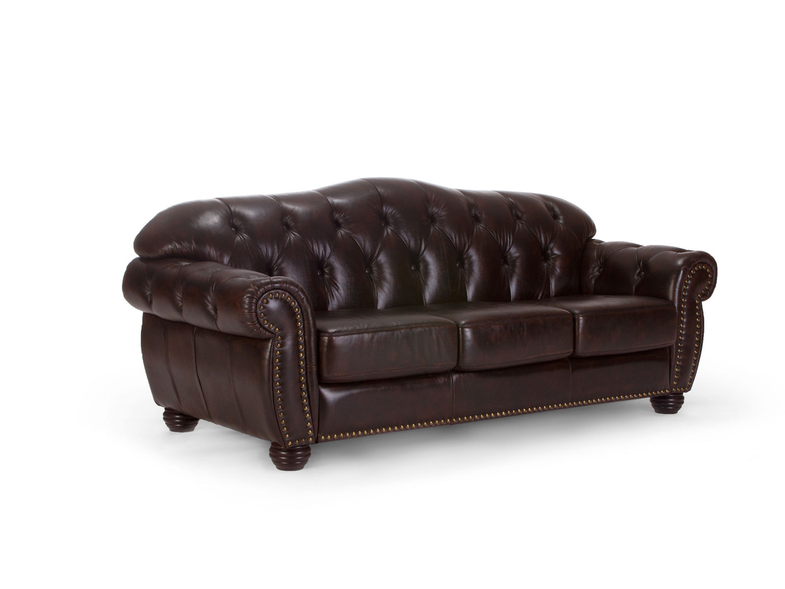 Sofa Chesterfield Hereford 3-Sitzer Echtleder braun 224x94x96 Schrägansicht