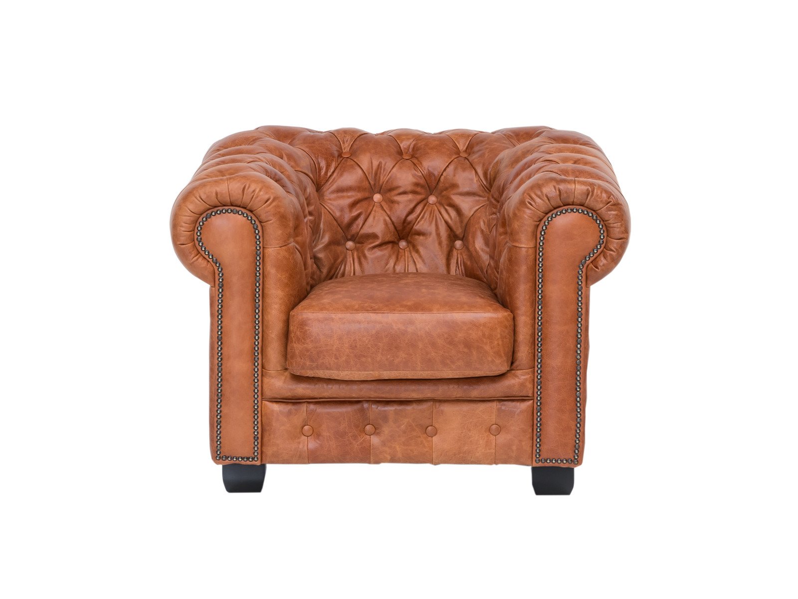 Sessel Chesterfield Echtleder vintage cracker 100x72x90 Frontansicht