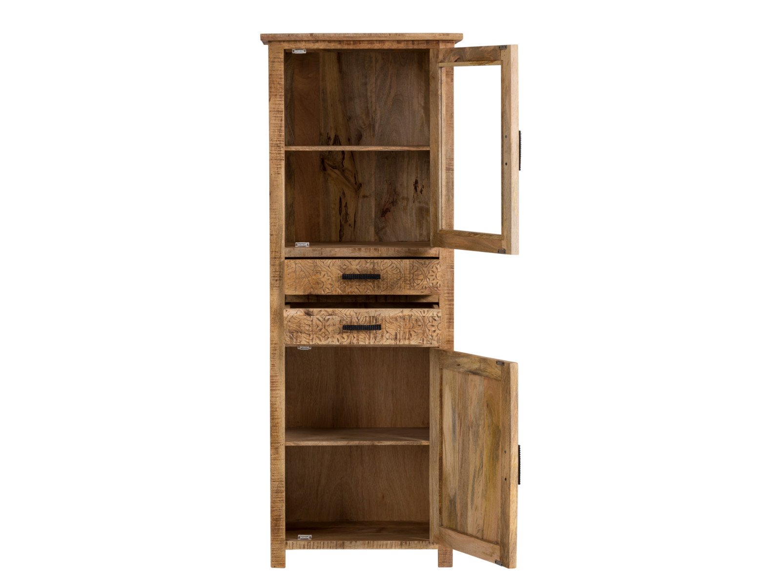 Vitrine Mumbai  Holz - Mango 67x180x42 Frontansicht geöffnet