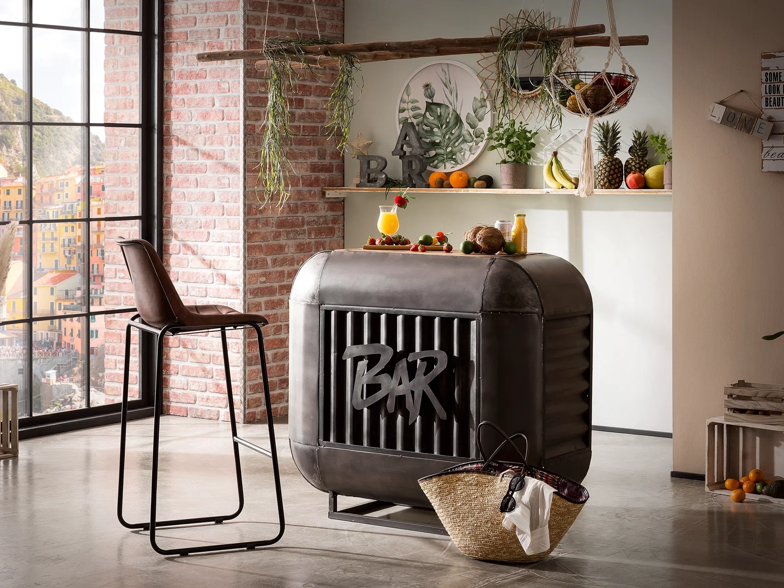 Industrial-Hausbar mit Holz, Metall und markantem Bar-Charakter für Wohnzimmer, Küche oder Essbereich