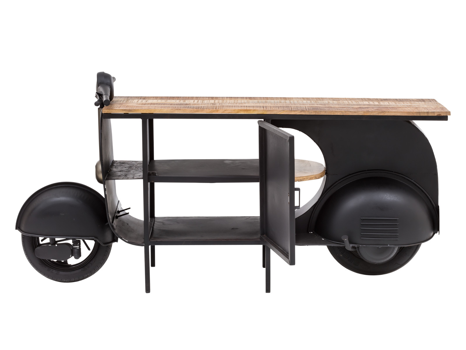 Waschtisch Scooter schwarz Metall - Holz Mango 177x89x44 Frontansicht geöffnet