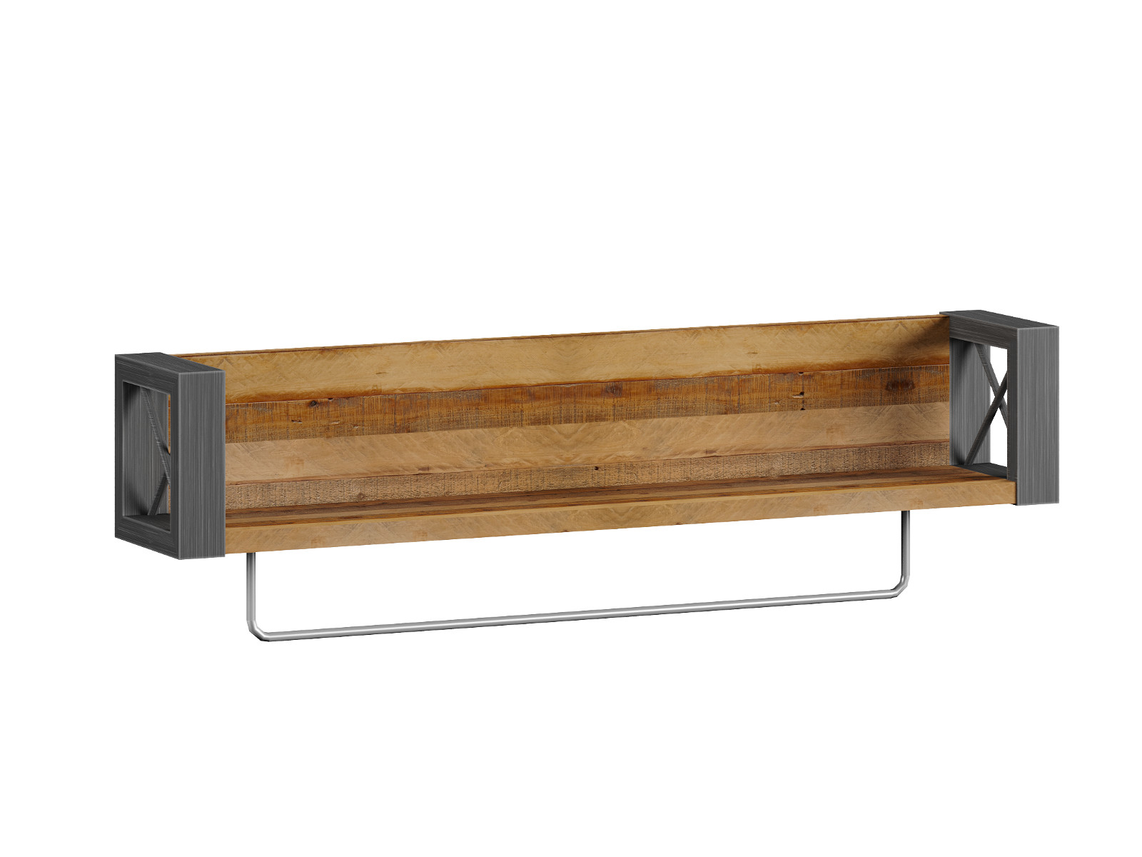 Handtuchhalter Detroit Freisteller 45°-Ansicht, 86×20×20 cm, braune lackierte Pinie, schwarzer Metallrahmen verchromte Stange Handtuchhalter Detroit Freisteller 45°-Ansicht, 86×20×20 cm, braune lackierte Pinie, schwarzer Metallrahmen verchromte Stange