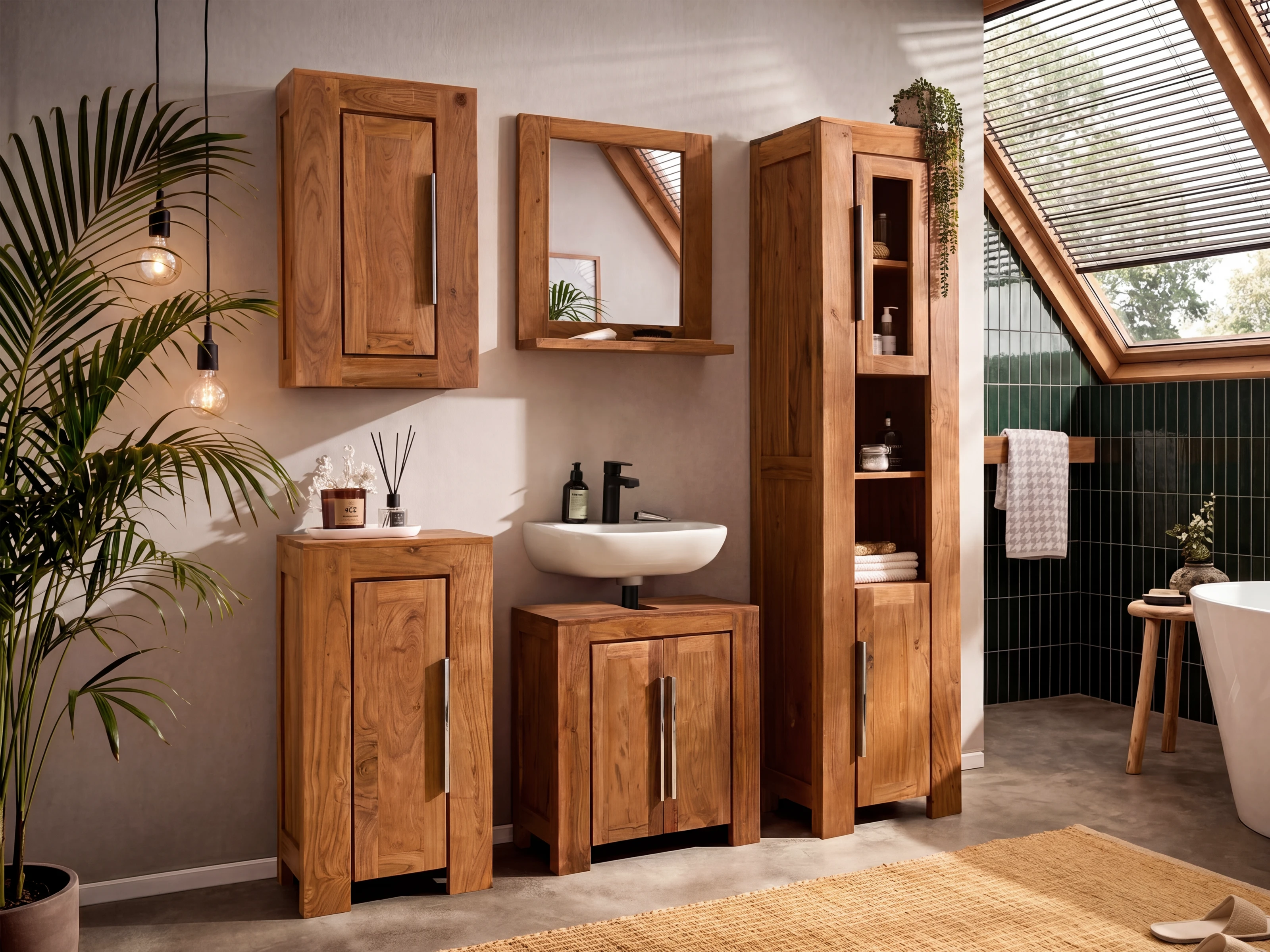 Hochschrank Osbon Akazie - Metallgriffe Silber