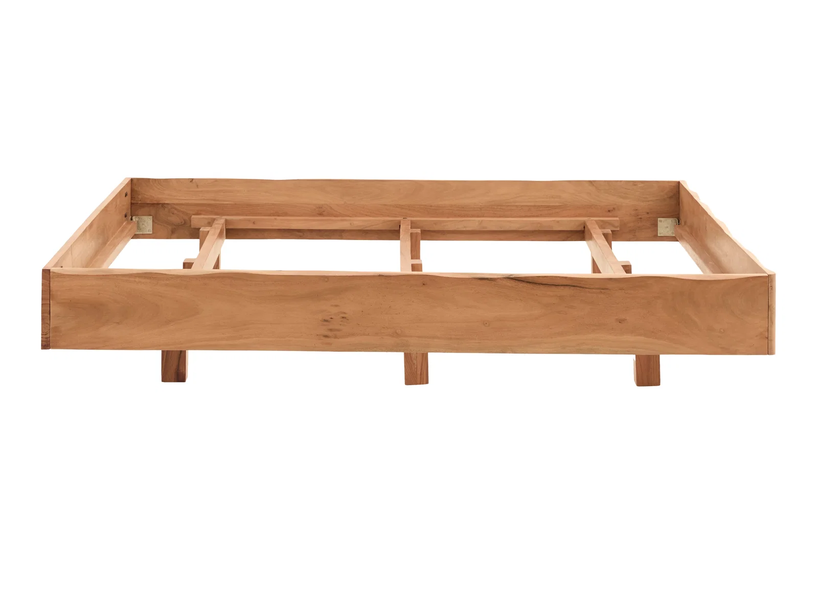 Bett Saipan 180x200 aus Akazienholz, Freisteller in Frontansicht geöffnet, ohne Matratze und Lattenrost, mit sichtbarem Holzrahmen und Beinen.