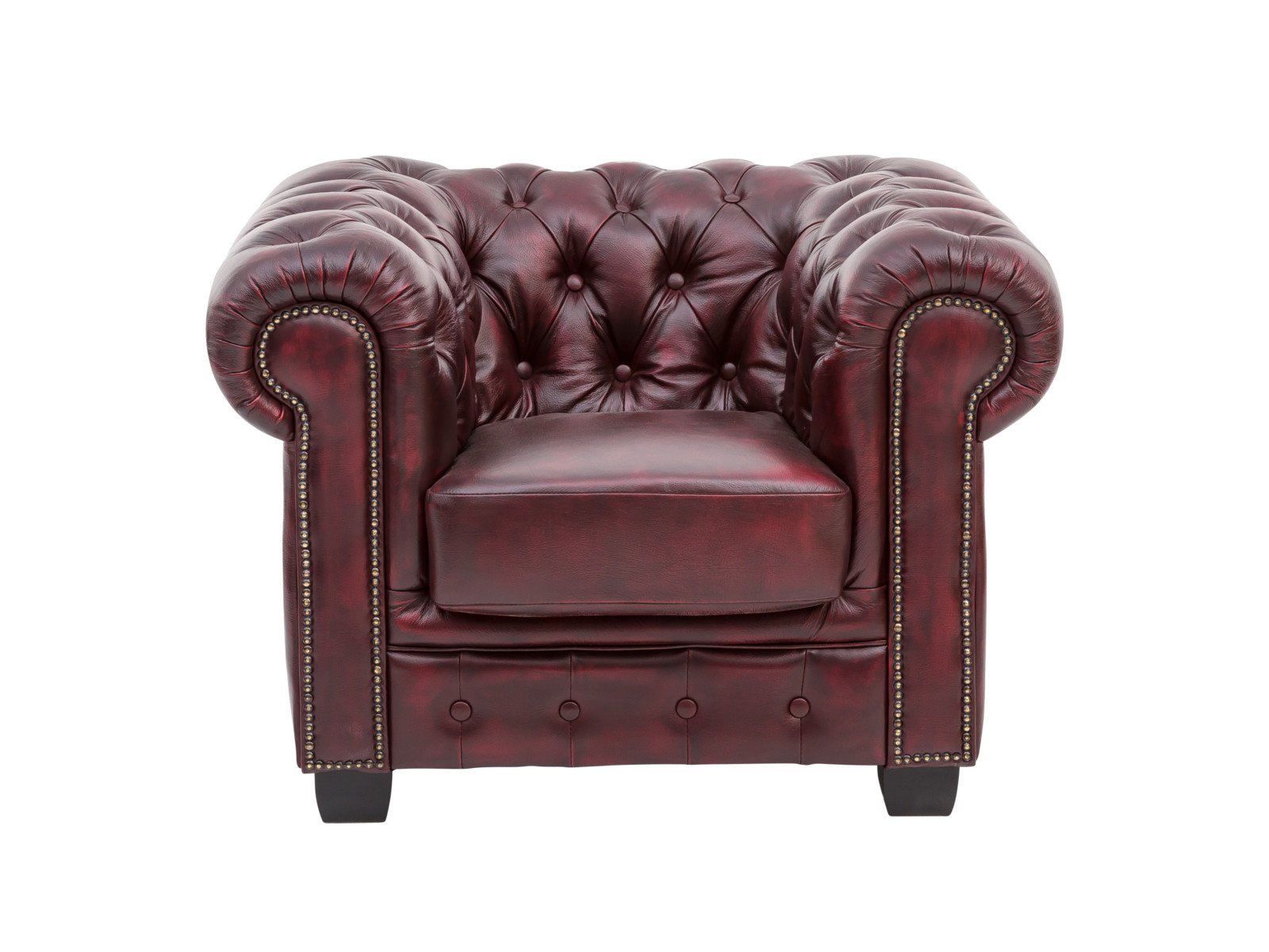 Sessel Chesterfield Echtleder rot 100x72x90 Frontansicht