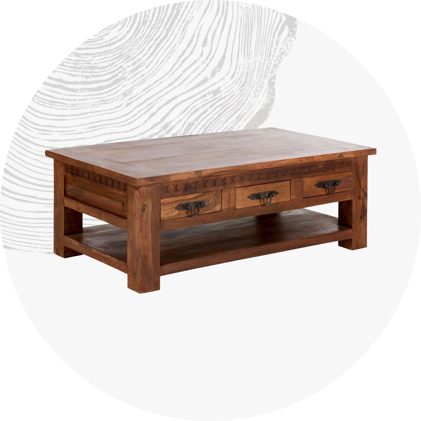 Moderner Couchtisch aus Massivholz, rechteckig, warmes Holzfinish, schlanke Metallbeine fürs Wohnzimmer