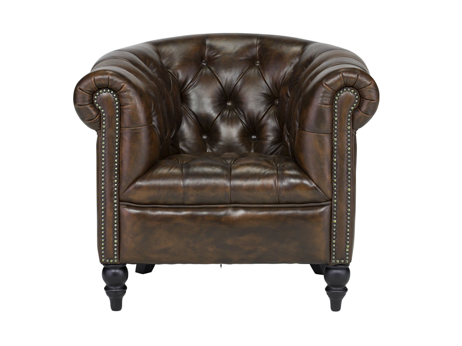 Sessel Chesterfield Shelford antik braun Echtleder 89x85x89 Frontansicht