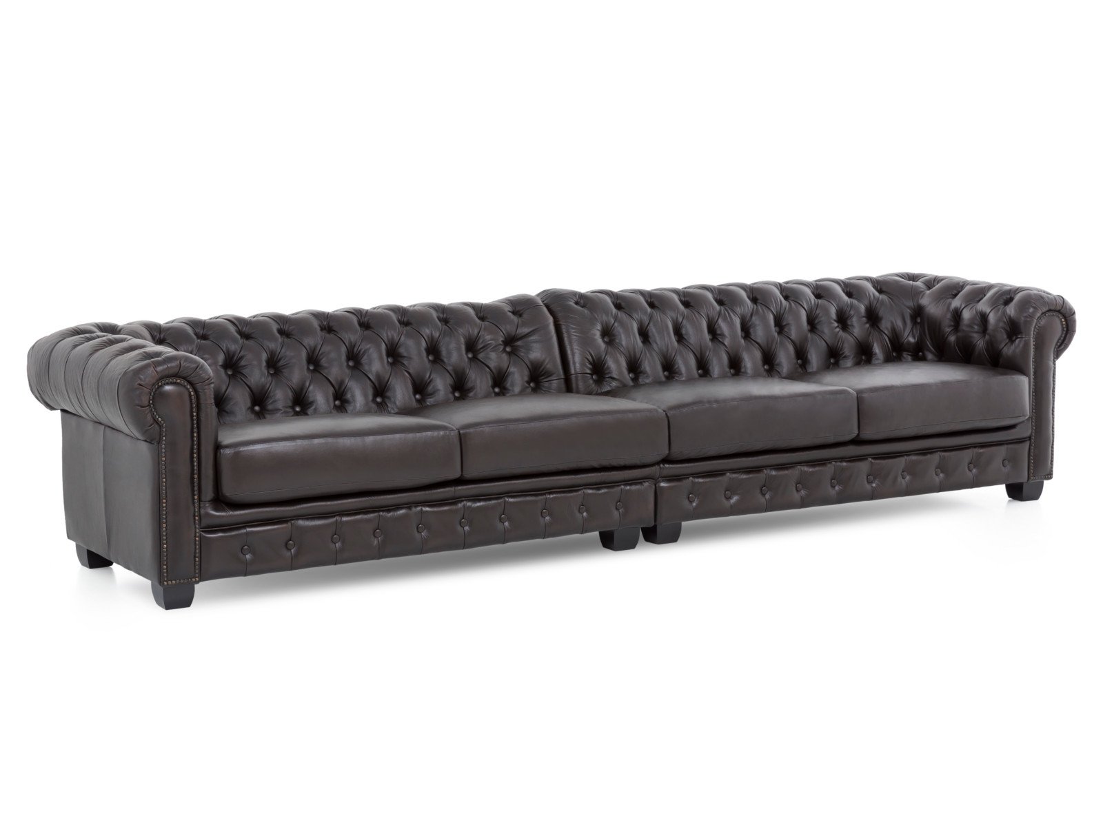 Sofa Chesterfield 6-Sitzer Echtleder braun 352x72x100 Schrägansicht