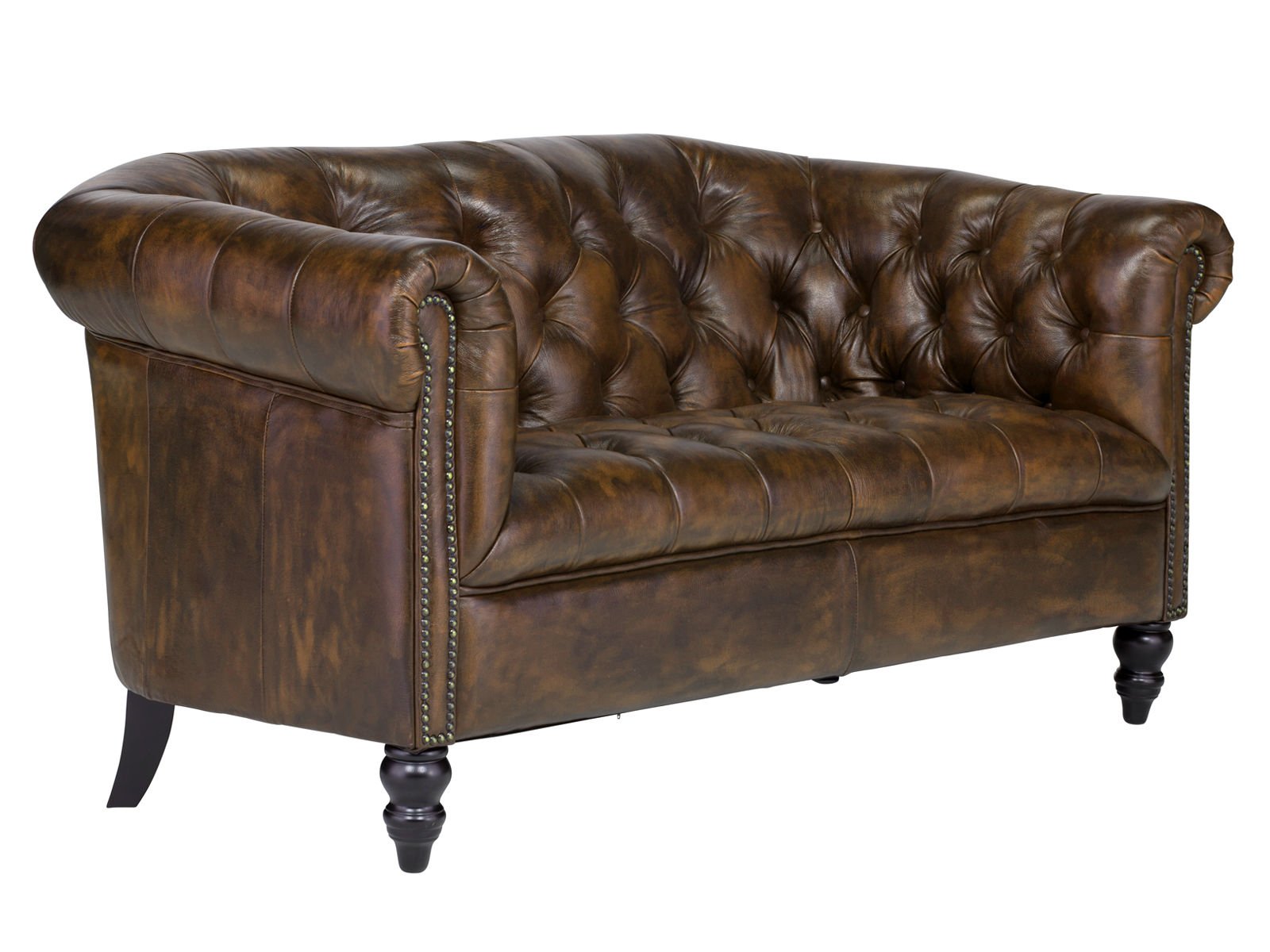 Sofa Chesterfield Shelford 2-Sitzer antik braun Sofa Chesterfield Shelford 2-Sitzer antik braun Echtleder 160x85x89 Schrägansicht